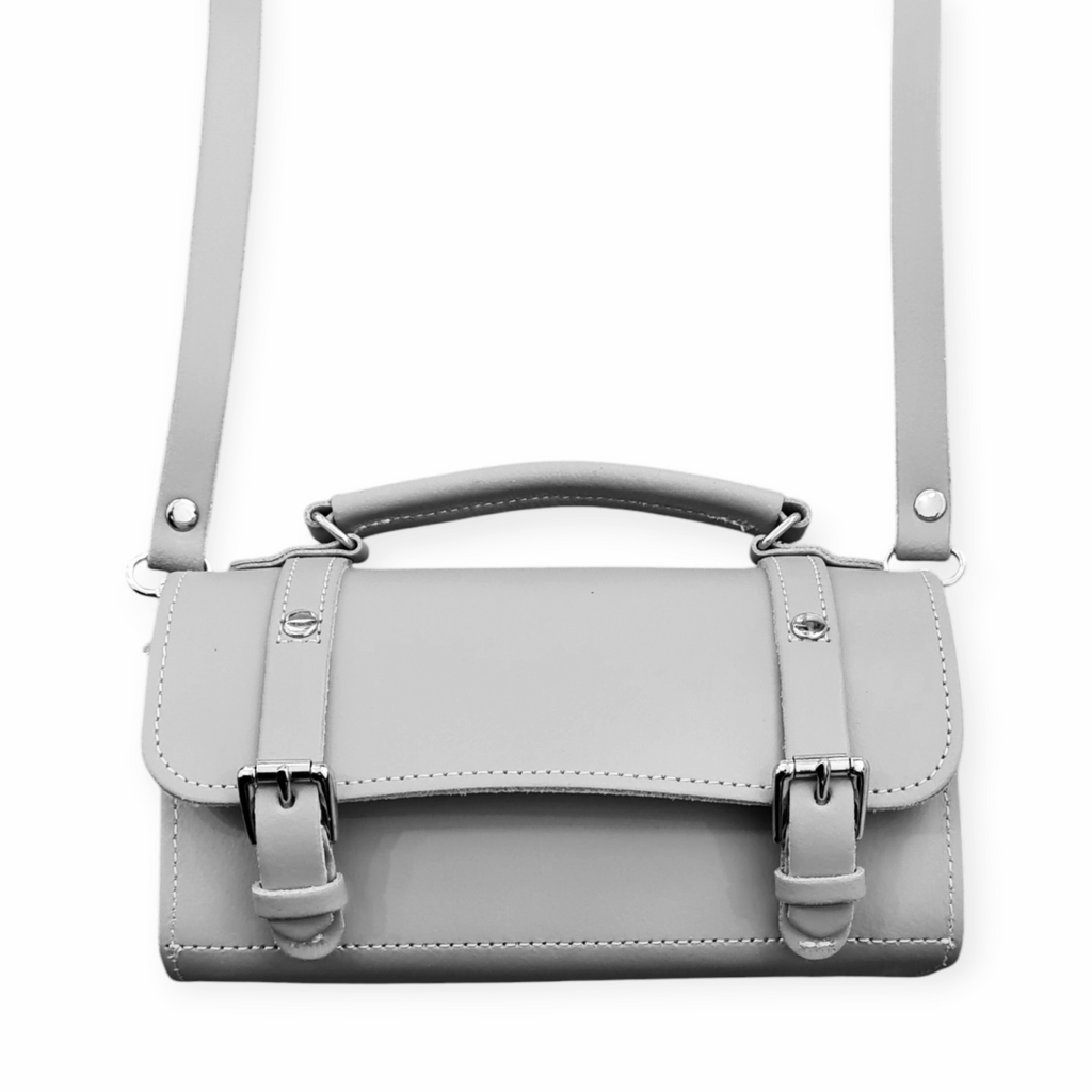 Handmade Leather Bowler Bag in Ghost Grey