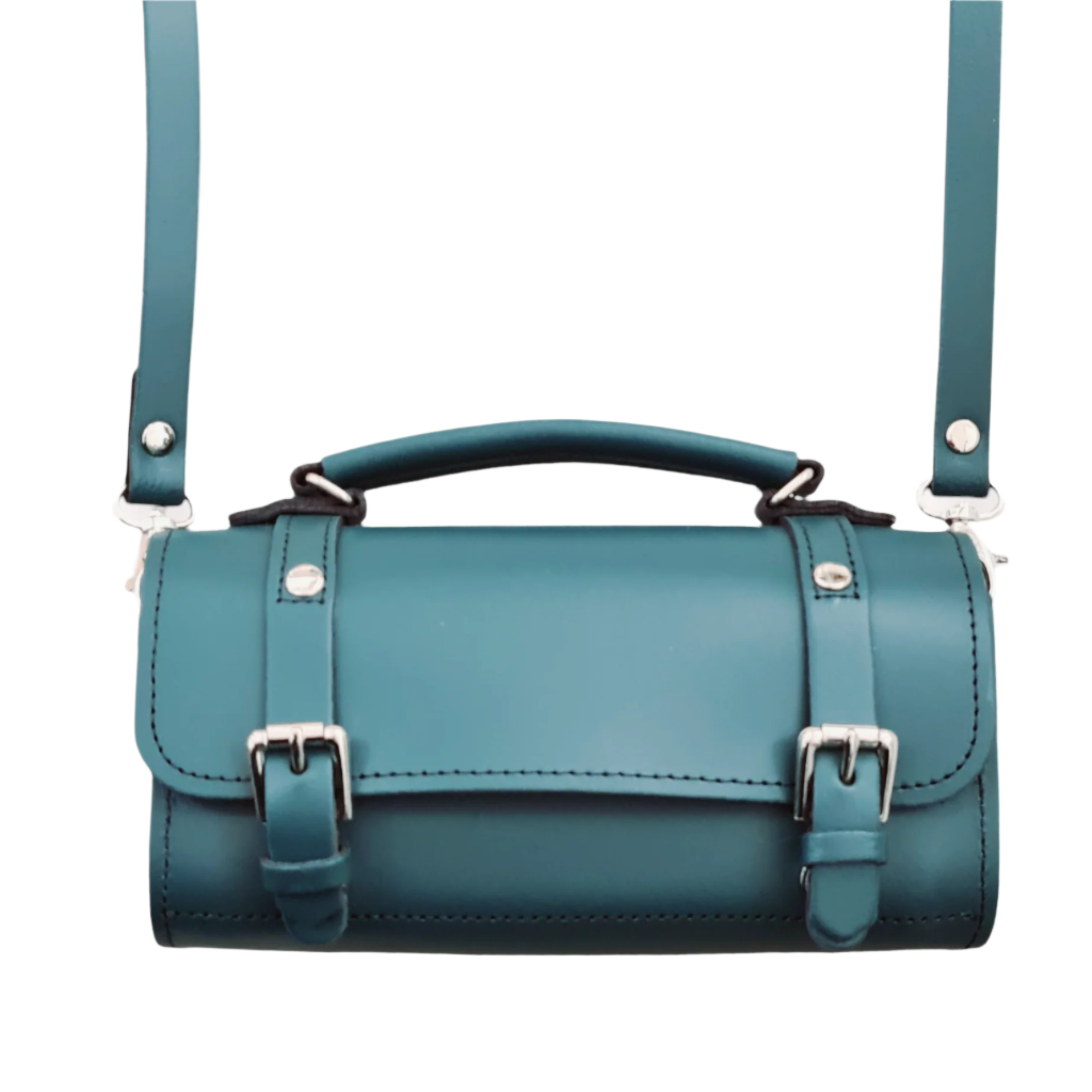 Handmade Leather Bowler Bag in Teal