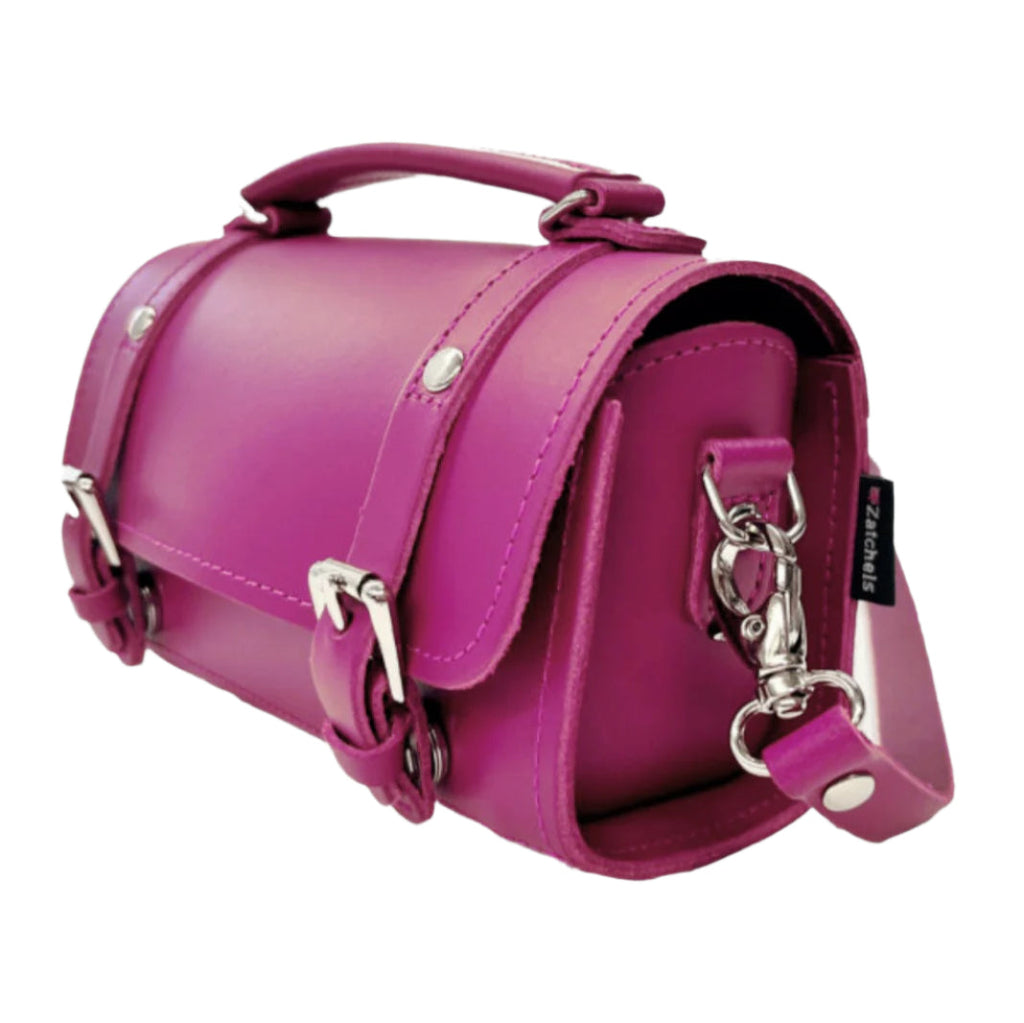 Handmade Leather Bowler Bag in Magenta