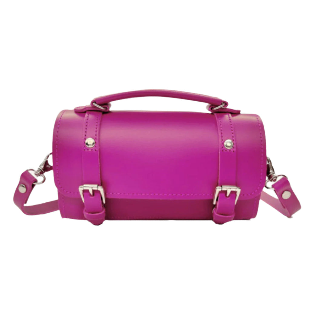 Handmade Leather Bowler Bag in Magenta