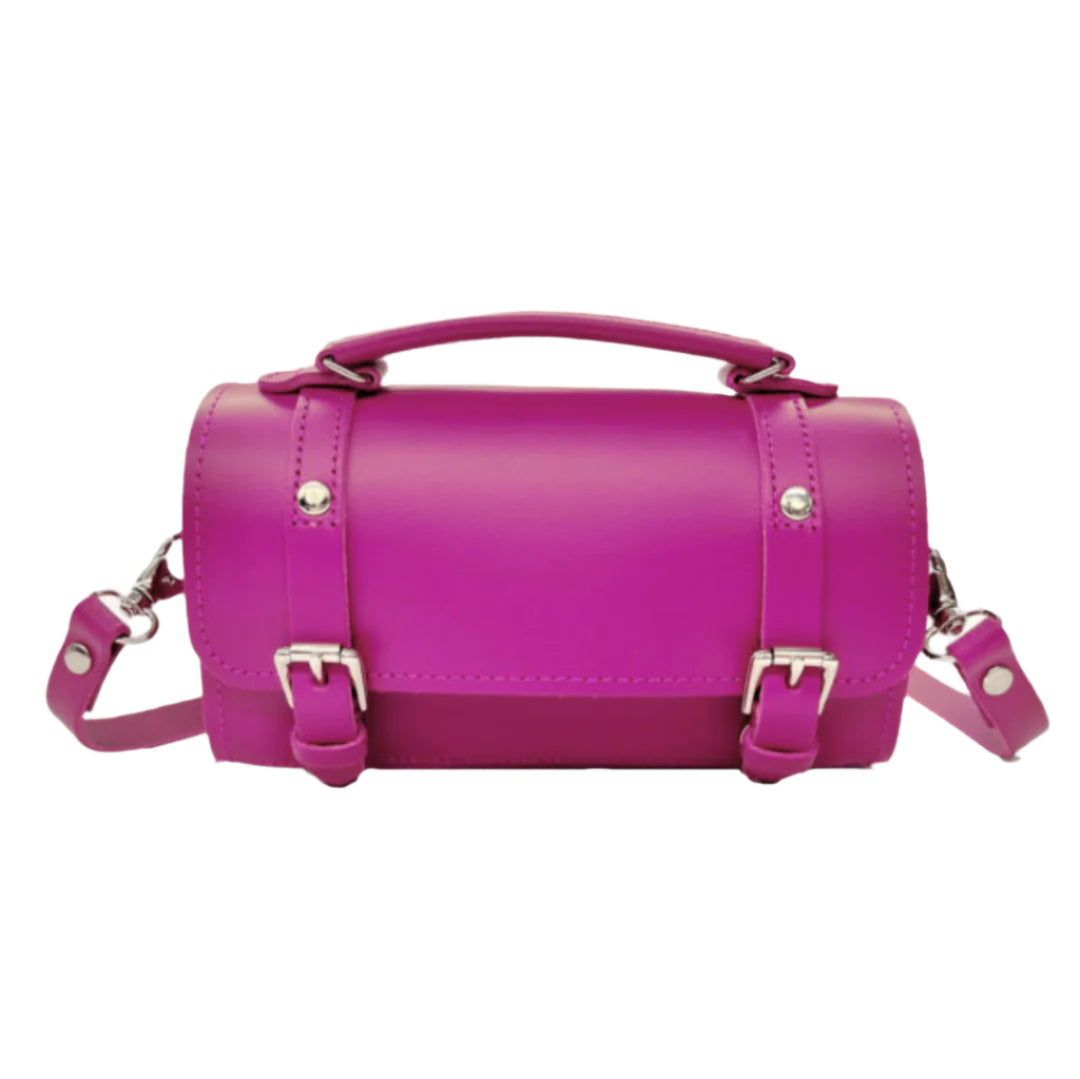 Handmade Leather Bowler Bag in Magenta