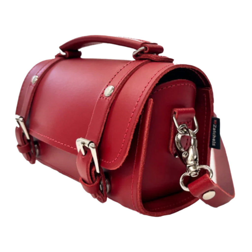 Handmade Red Leather Bowler Bag