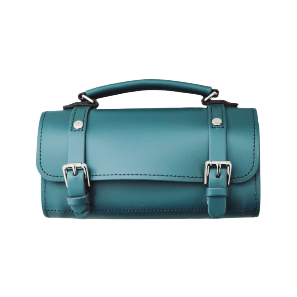 Handmade Leather Bowler Bag in Teal