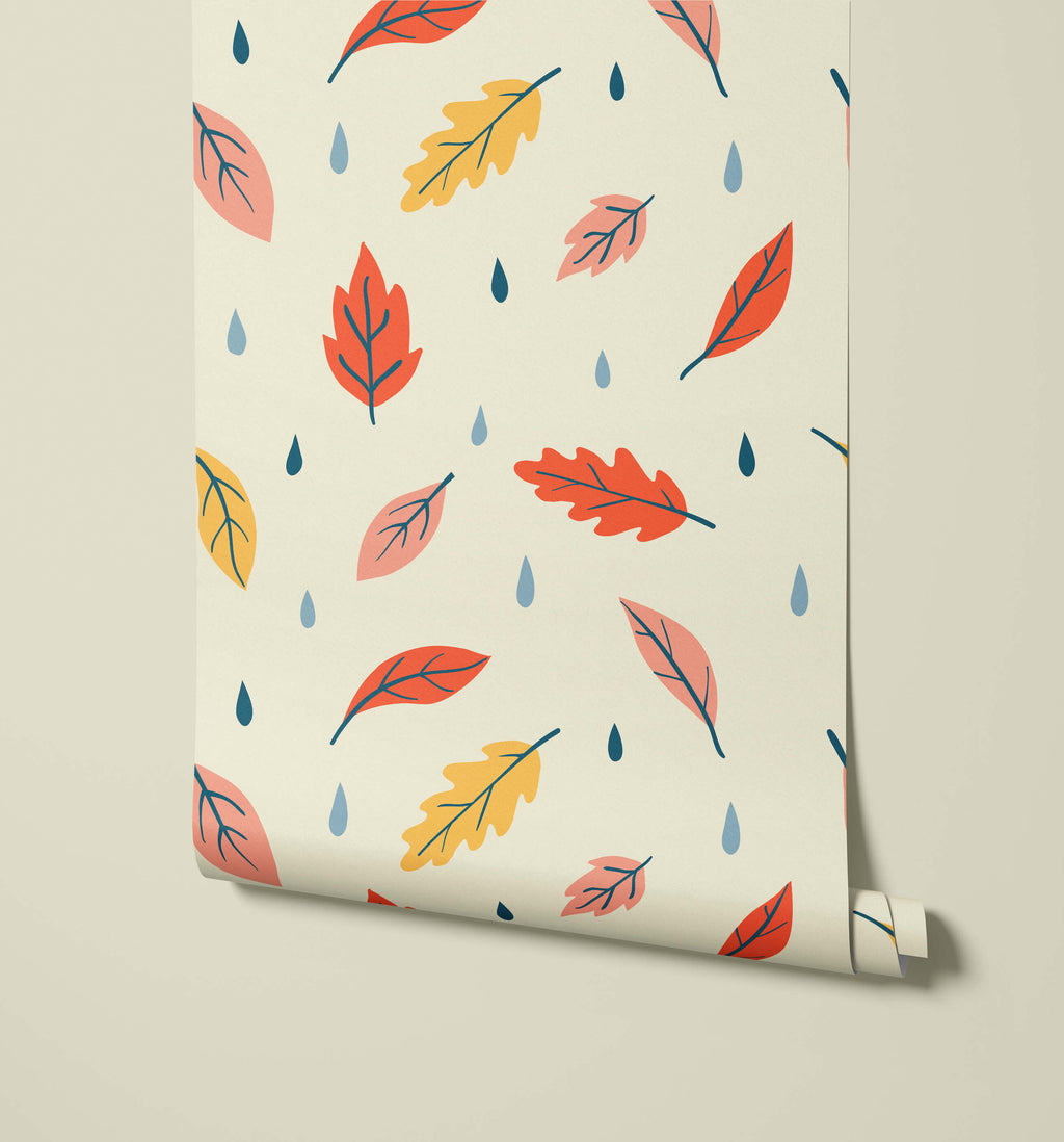Breeze Illustrated Leaf Pattern Wallpaper for Kids