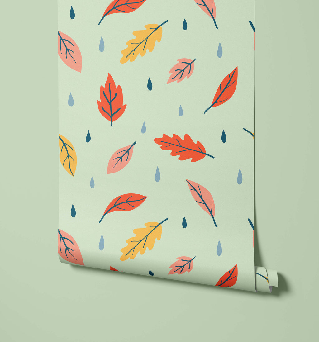 Breeze Illustrated Leaf Pattern Wallpaper for Kids