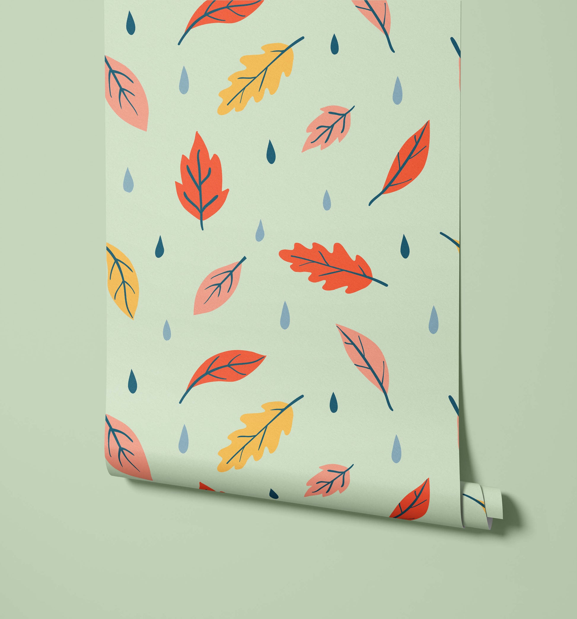 Breeze Illustrated Leaf Pattern Wallpaper for Kids