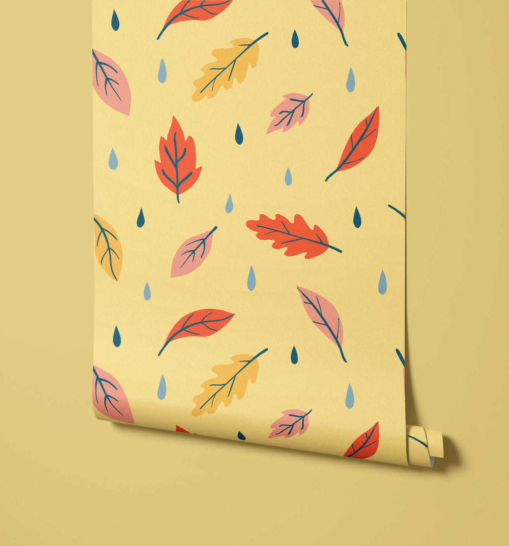 Breeze Illustrated Leaf Pattern Wallpaper for Kids