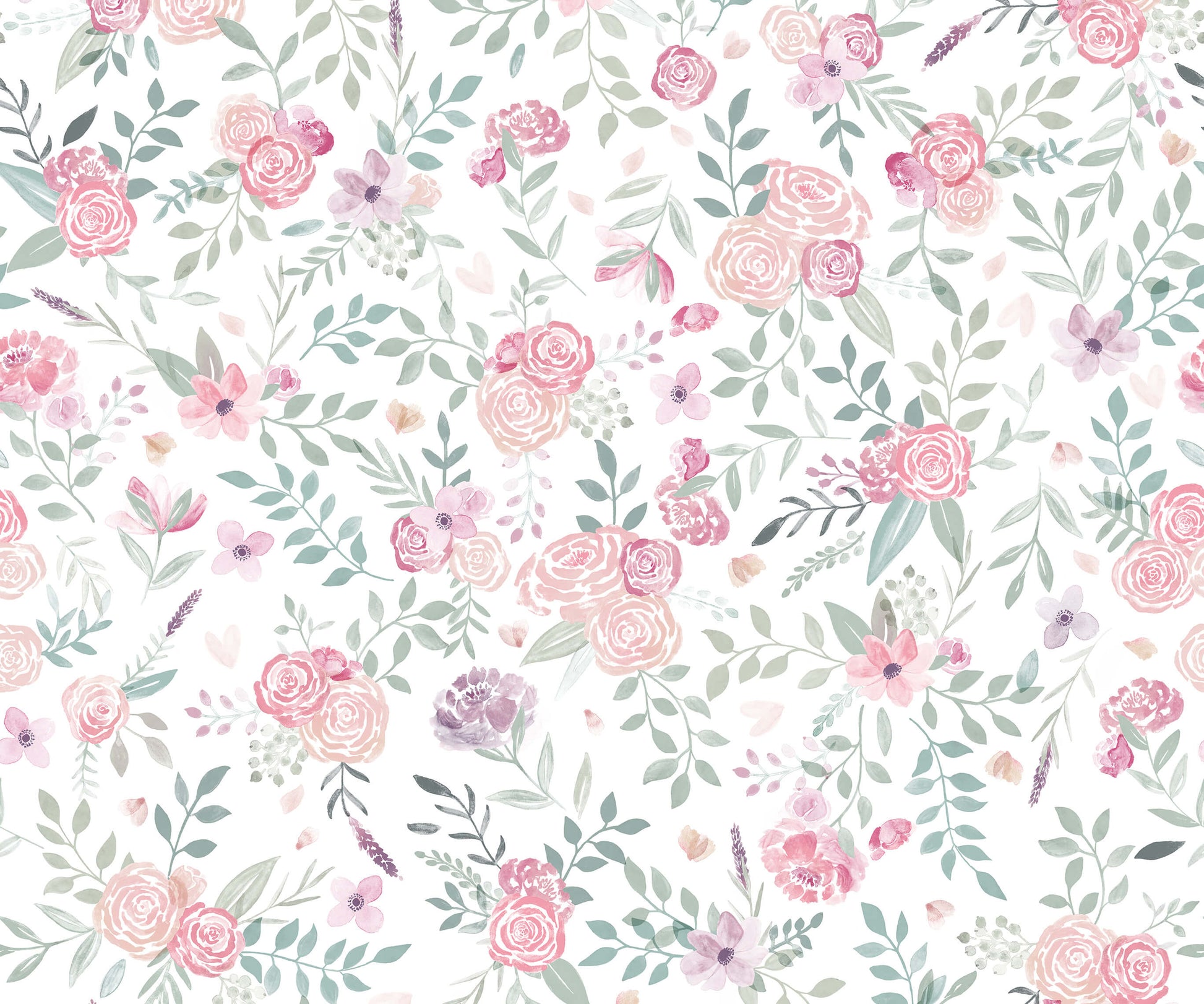 Hand Painted Watercolour Roses Wallpaper