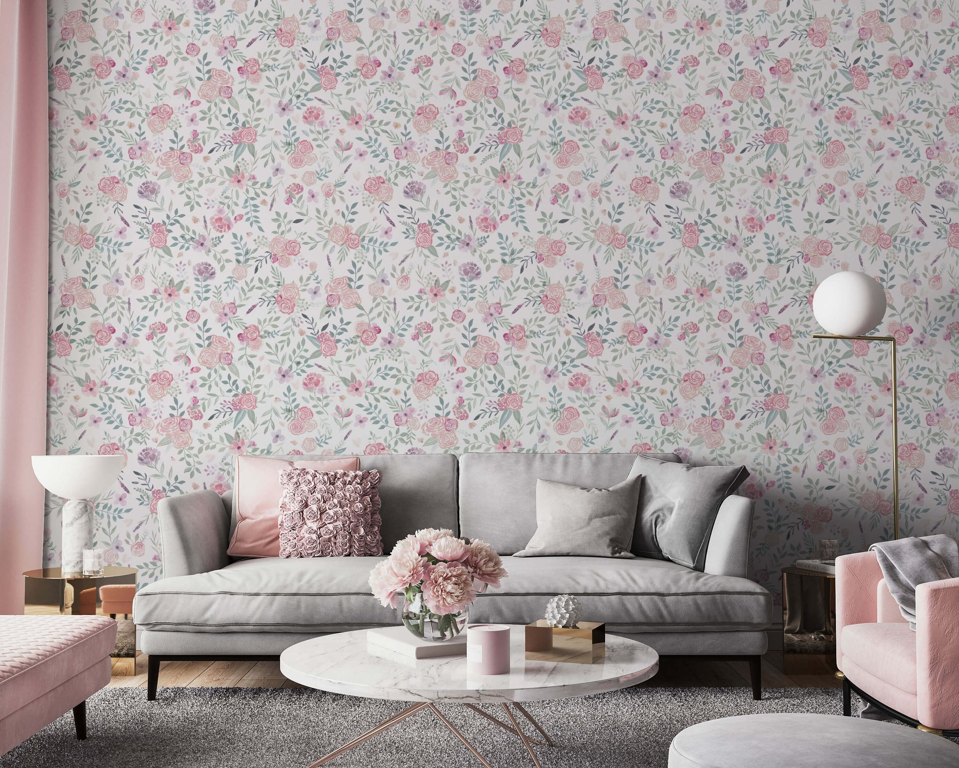 Hand Painted Watercolour Roses Wallpaper