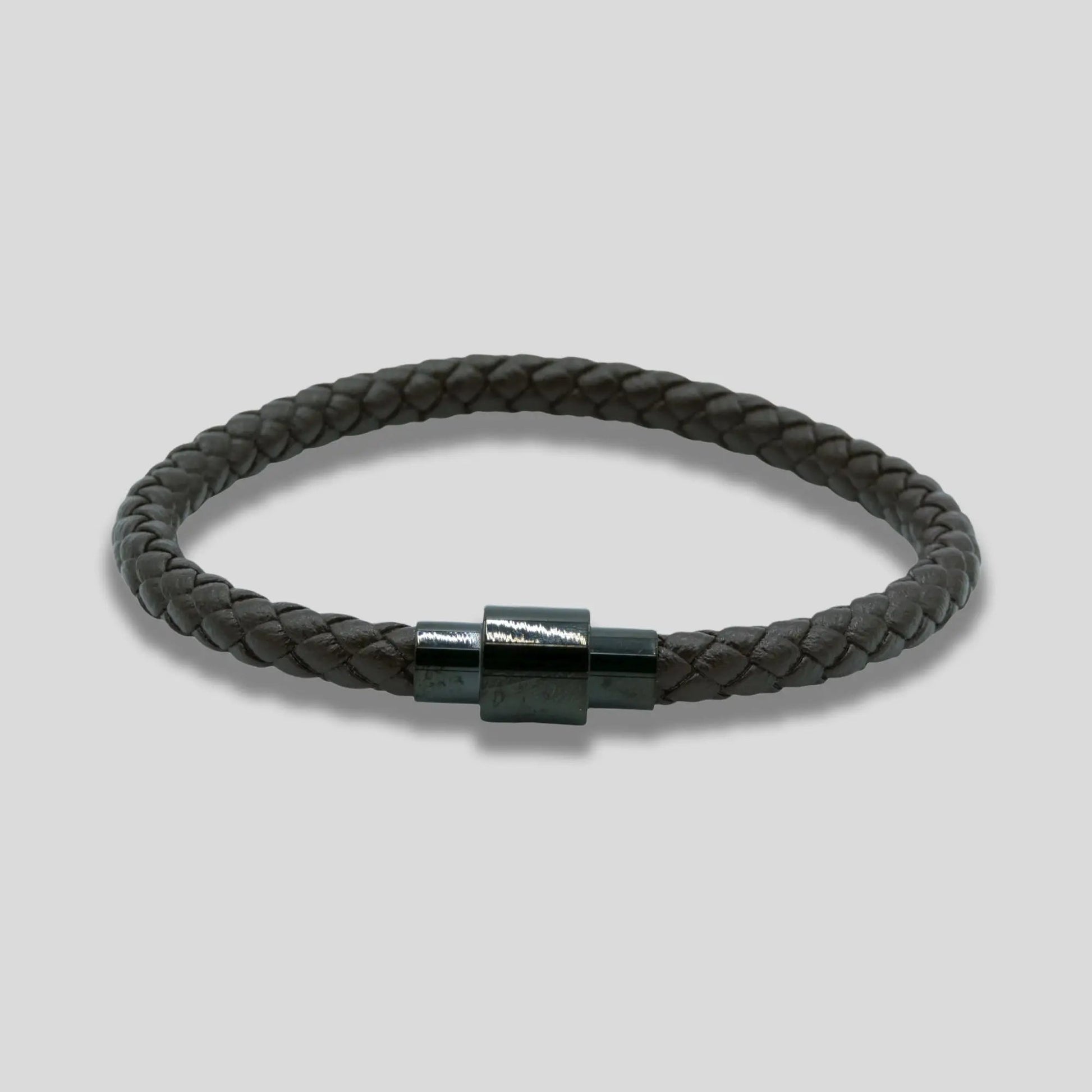 Brown Genuine Leather Bracelet with Magnetic Steel Clasp