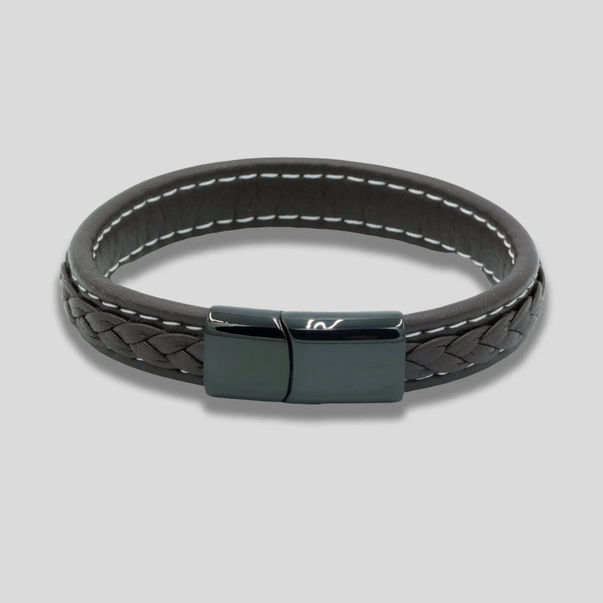 Brown Leather Bracelet with Black Clasp