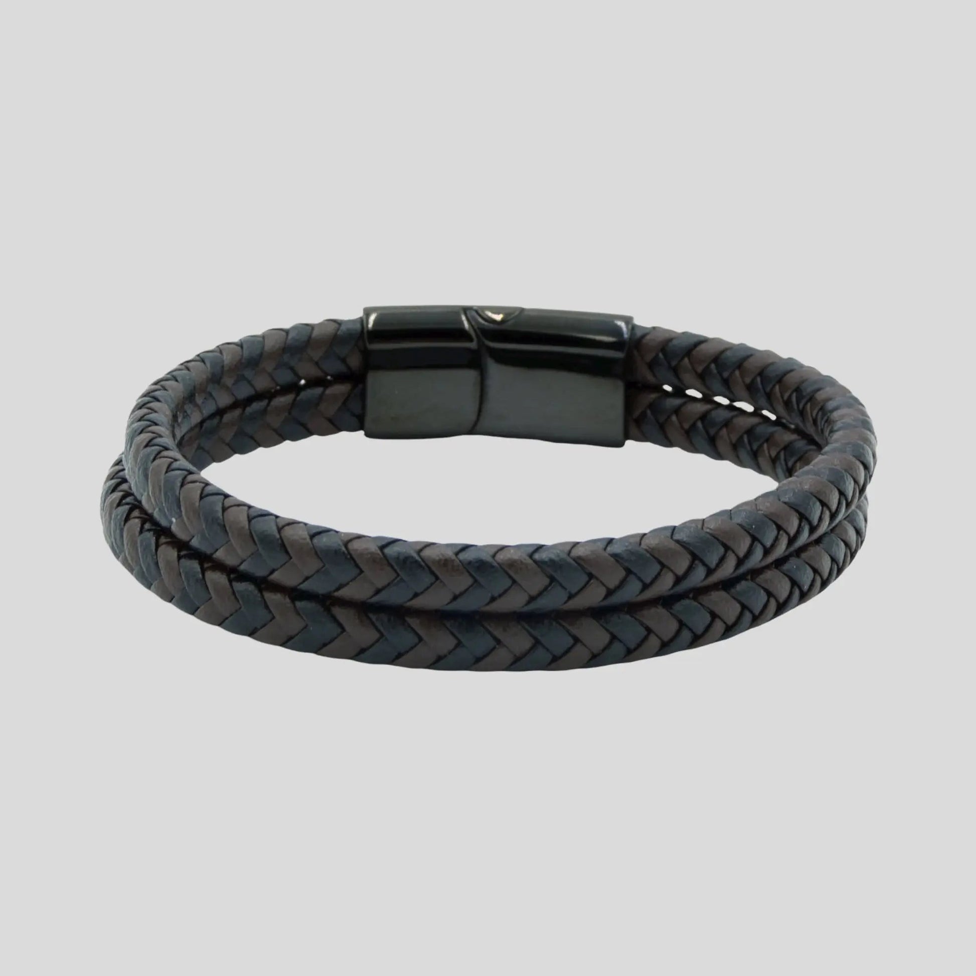 Brown and Black Braided Leather Bracelet with Stainless Steel