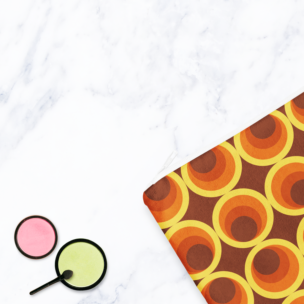 Dark Brown Retro Geometric Makeup Bag