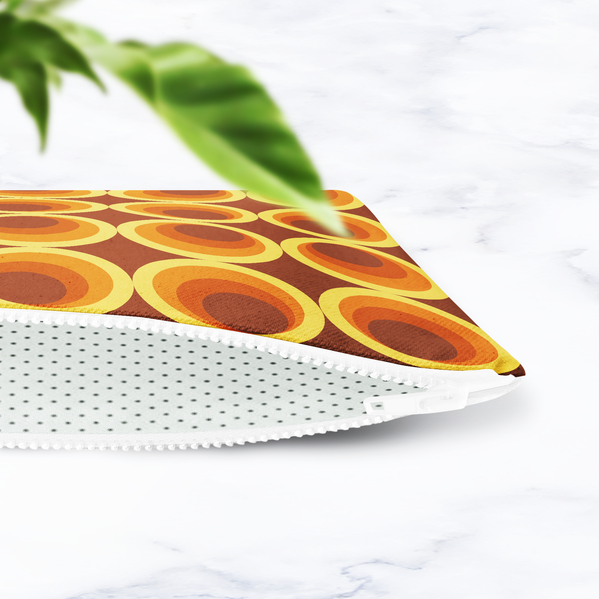 Dark Brown Retro Geometric Makeup Bag