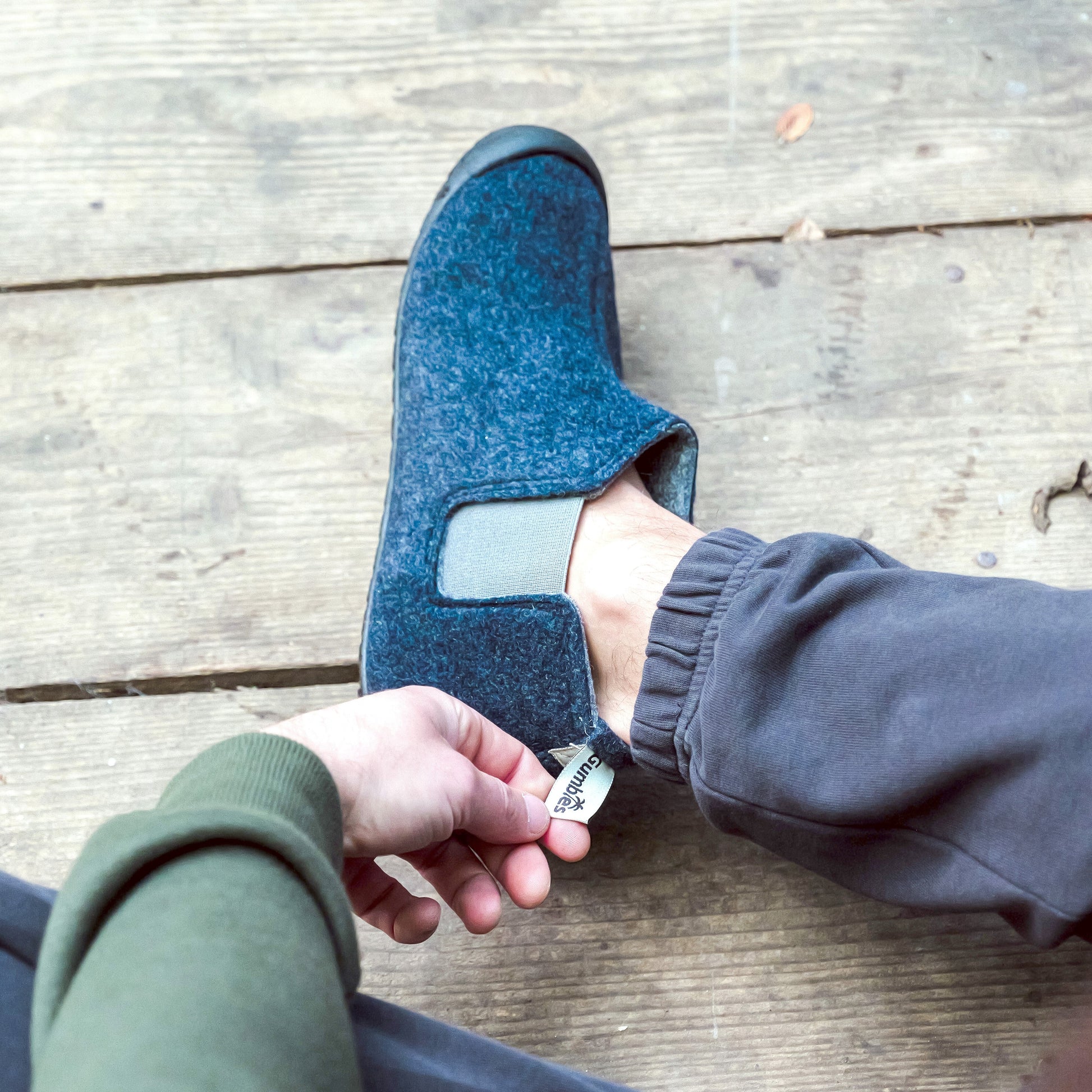 Men's Slipper Boot in Navy and Grey