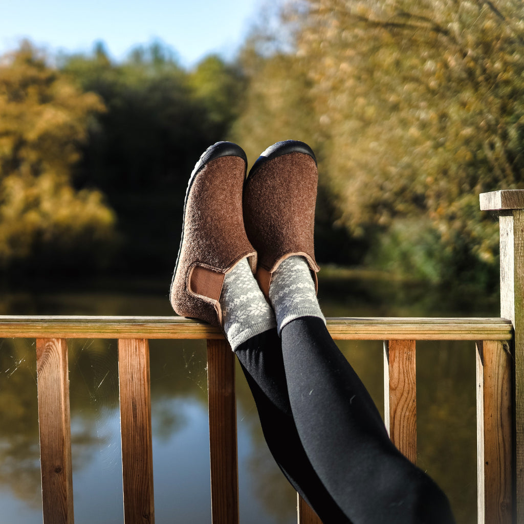 Women's Slipper Boot in Chocolate and Cream