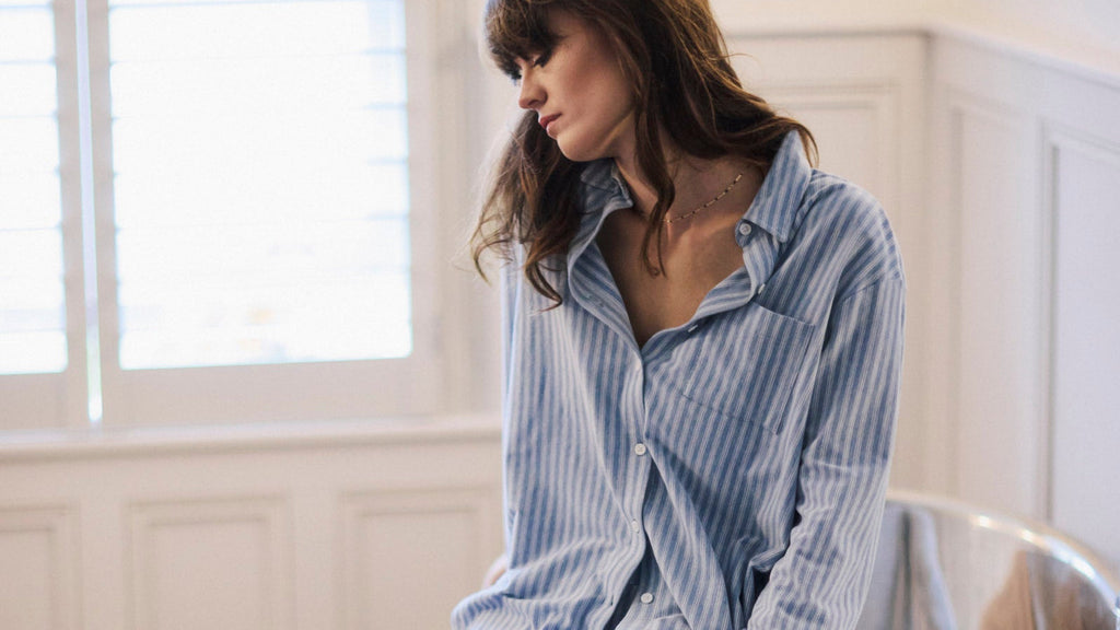 Pale Blue Striped Brushed Organic Cotton Pyjama Set