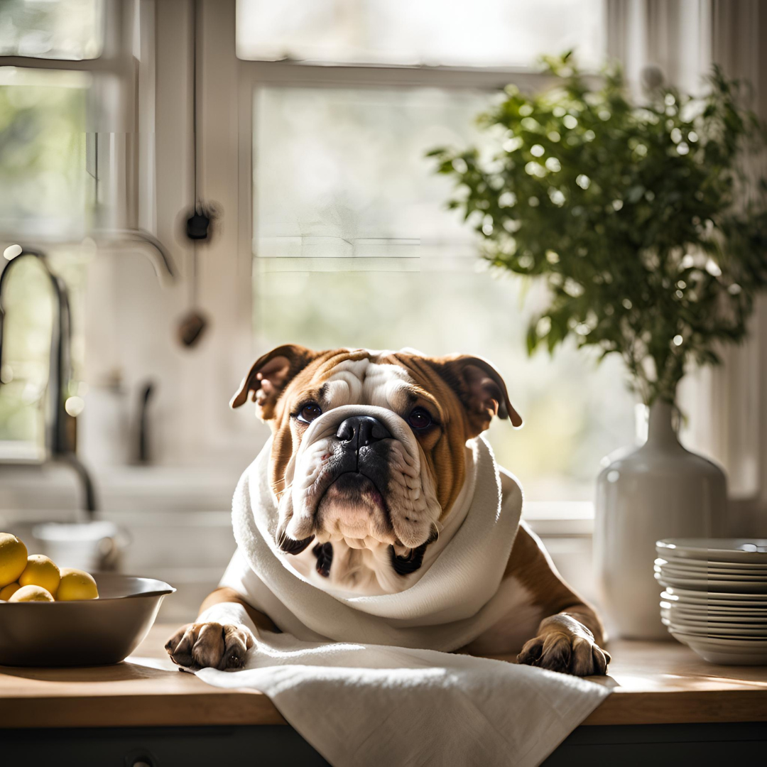 Bulldog Tea Towel with Cheeky Leftovers Slogan