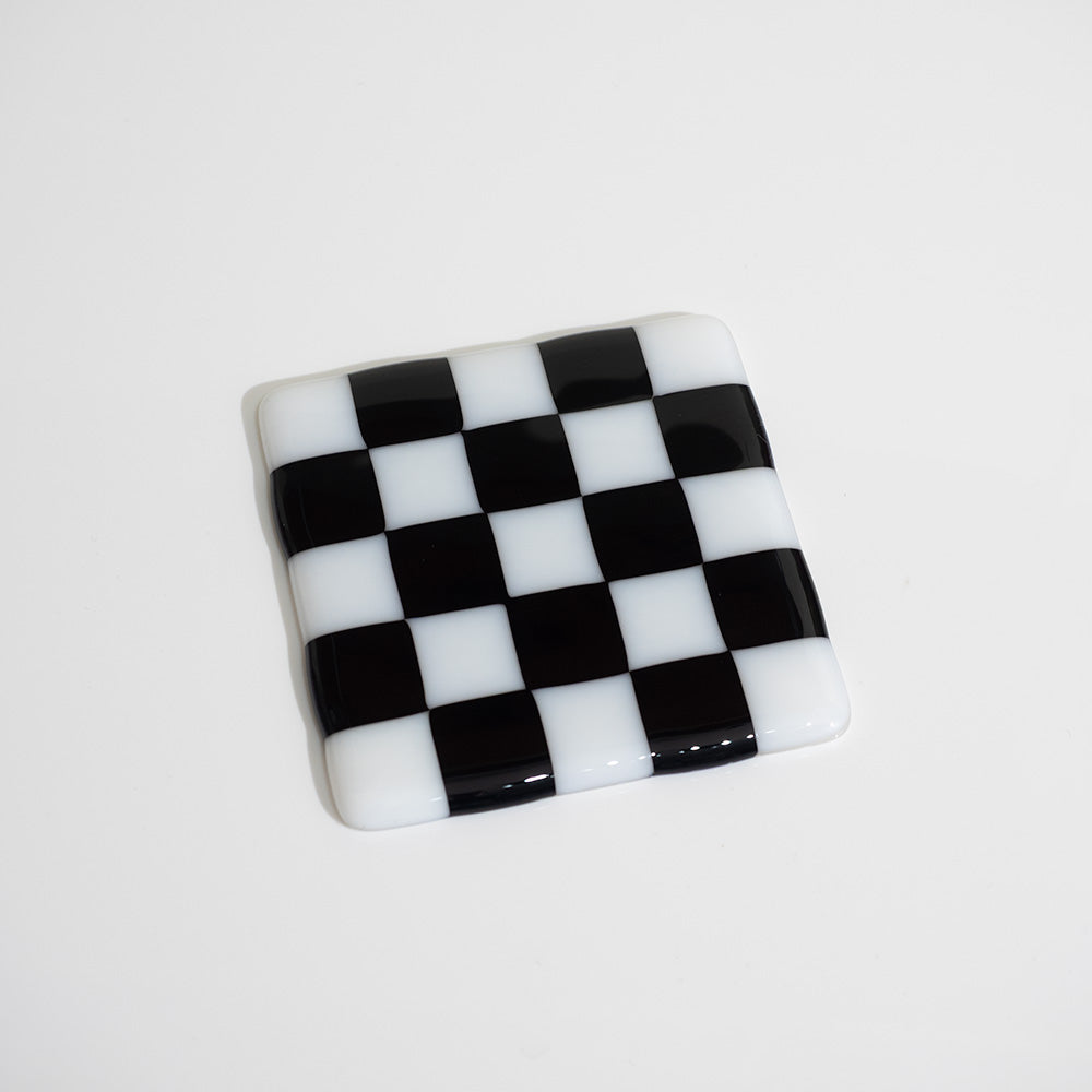 10cm Chequered White and Colour Fused Glass Coaster