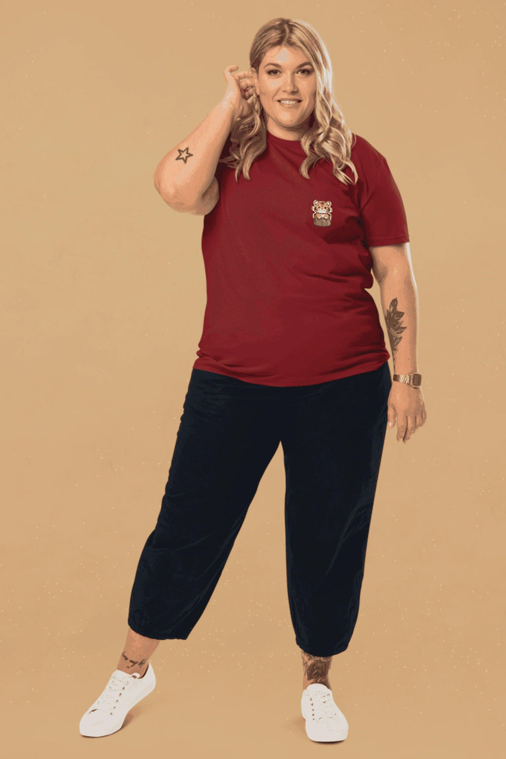 Burgundy Tiger T-Shirt in Organic Cotton