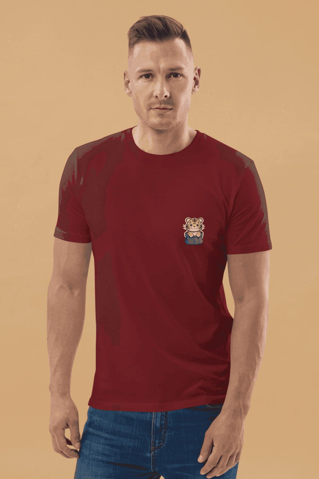 Burgundy Tiger T-Shirt in Organic Cotton