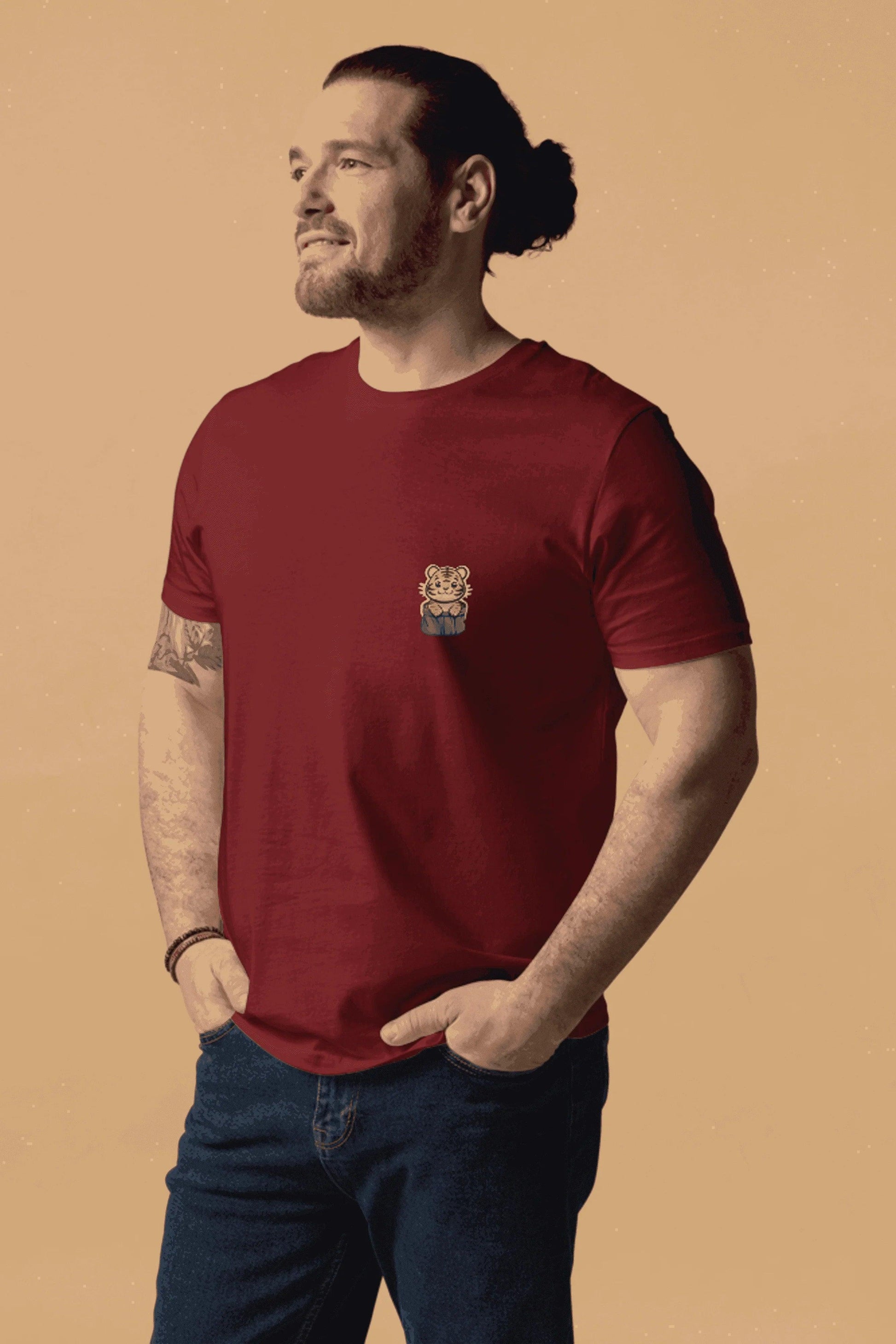 Burgundy Tiger T-Shirt in Organic Cotton