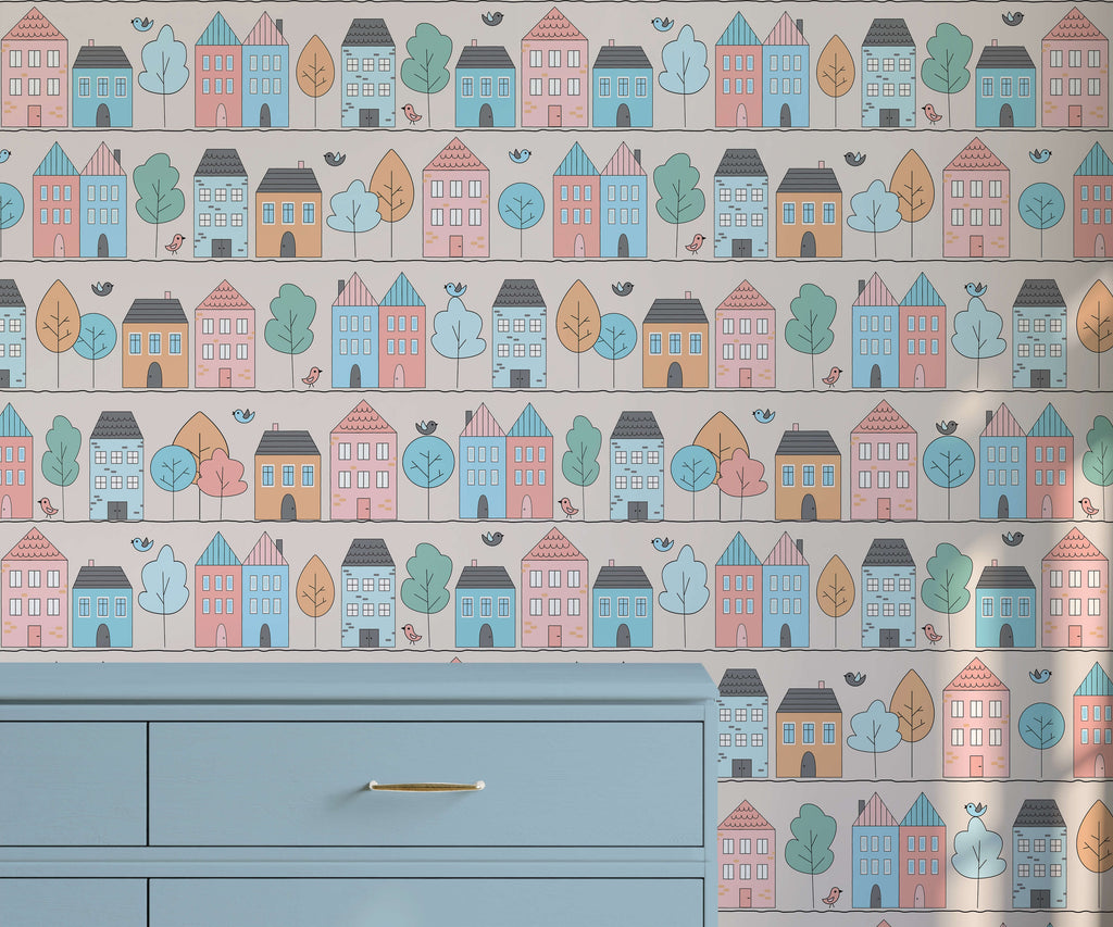 Bustle Toy Town Wallpaper for Children