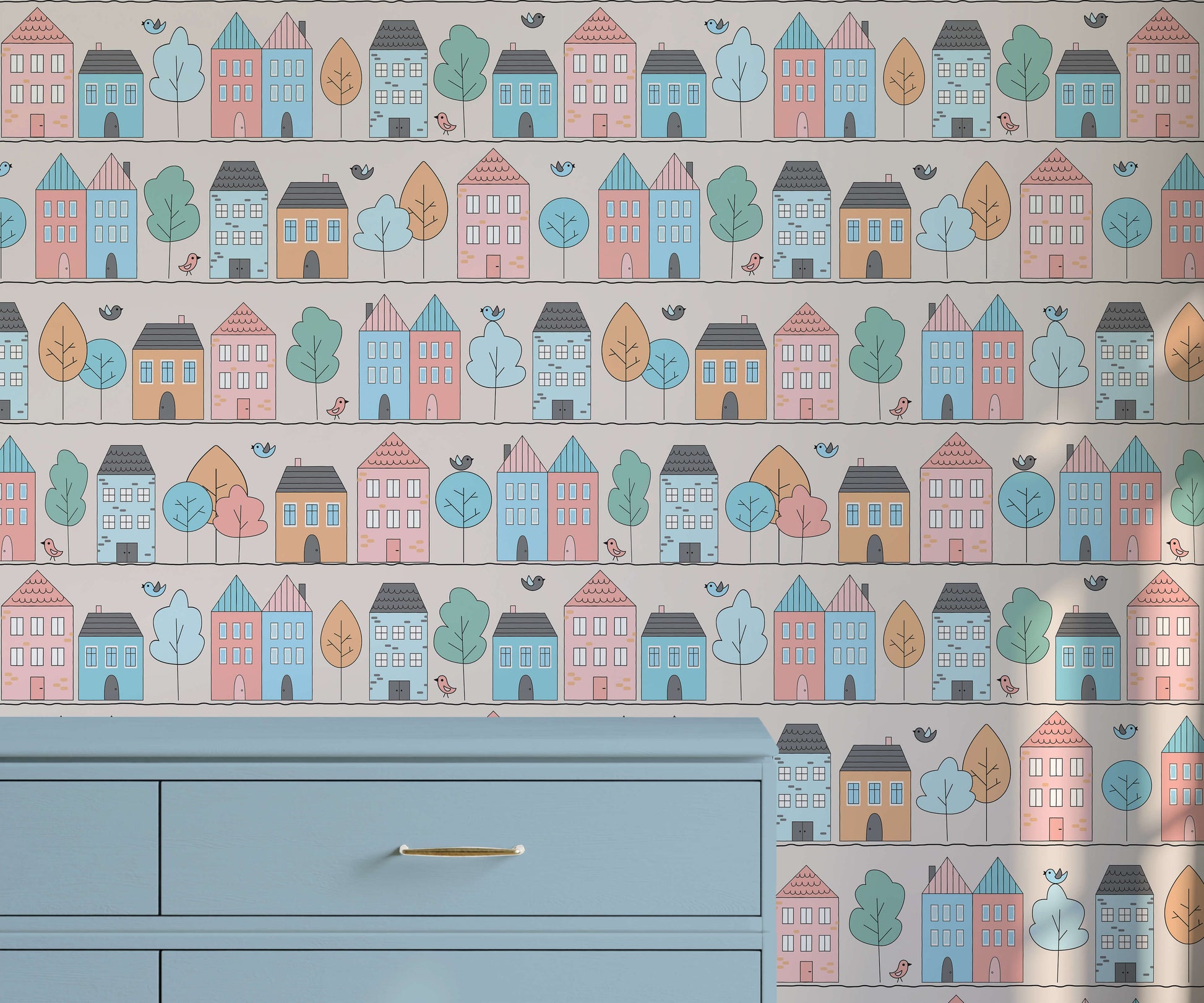 Bustle Toy Town Wallpaper for Children