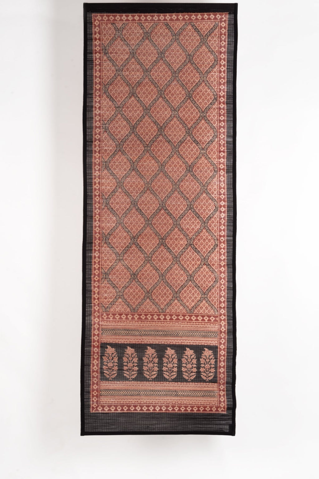 Diamond Hand Block Print Bamboo Wall Hanging in Red and Black