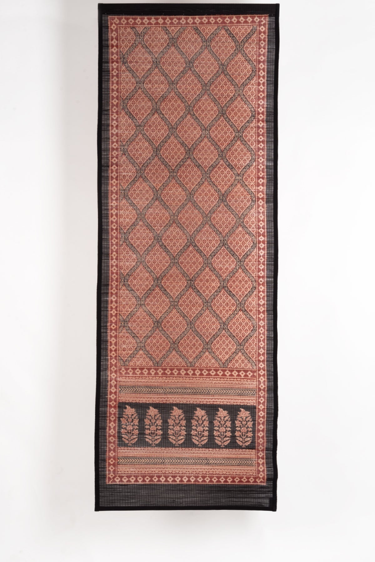 Diamond Hand Block Print Bamboo Wall Hanging in Red and Black
