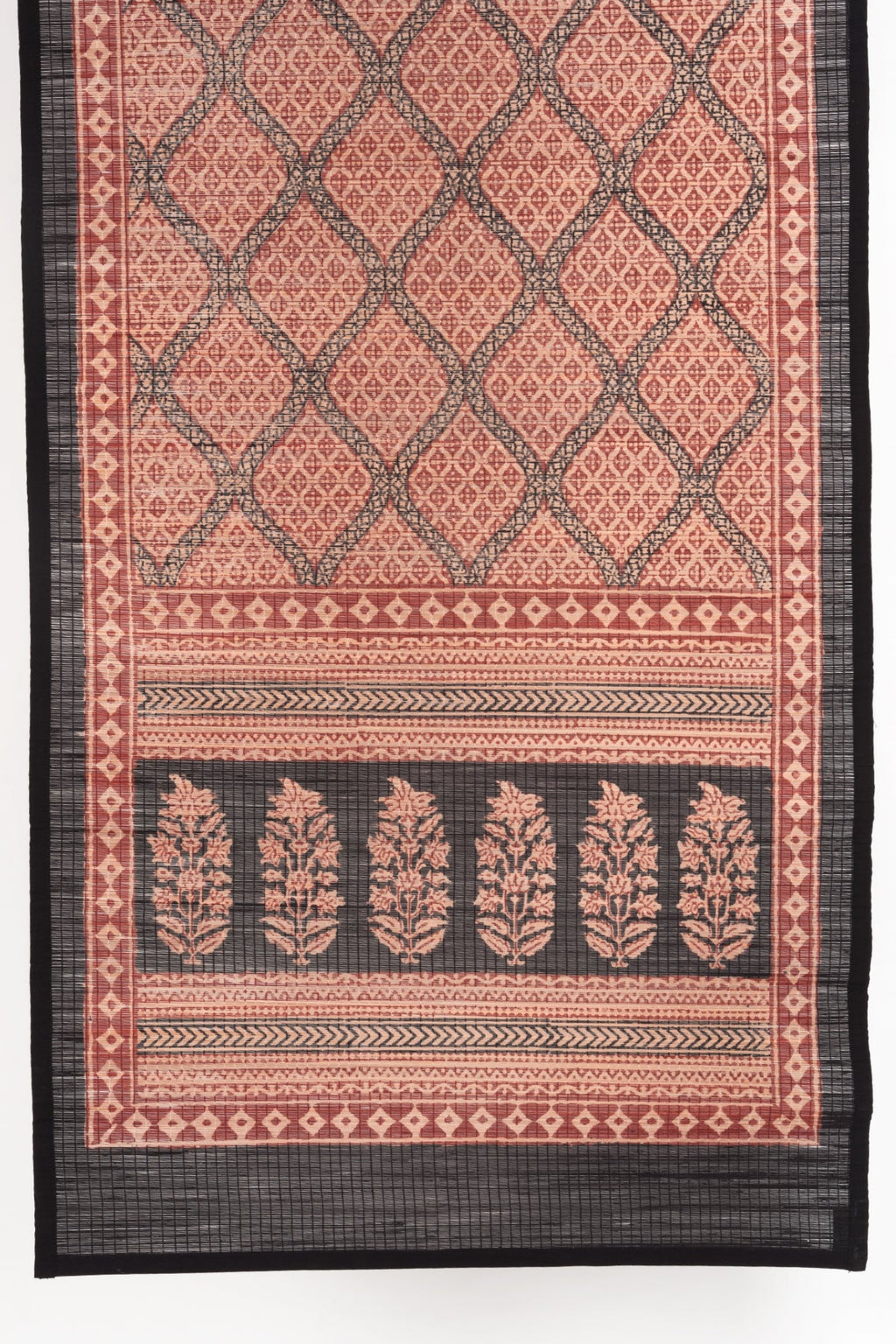 Diamond Hand Block Print Bamboo Wall Hanging in Red and Black