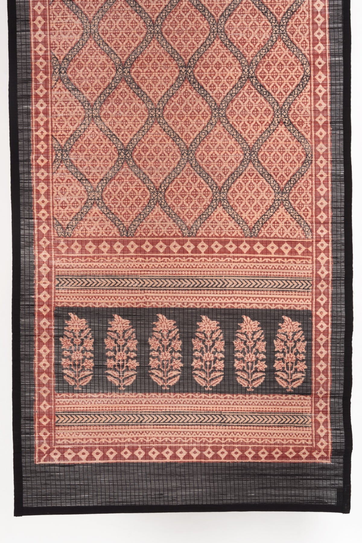 Diamond Hand Block Print Bamboo Wall Hanging in Red and Black