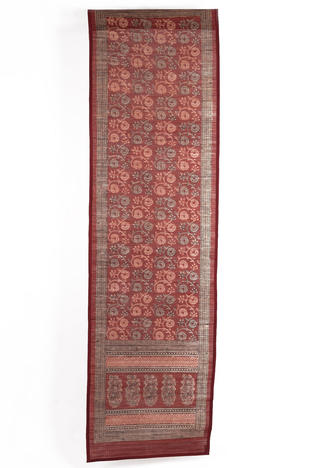 Red Floral Vine Hand Block Print Bamboo Wall Hanging