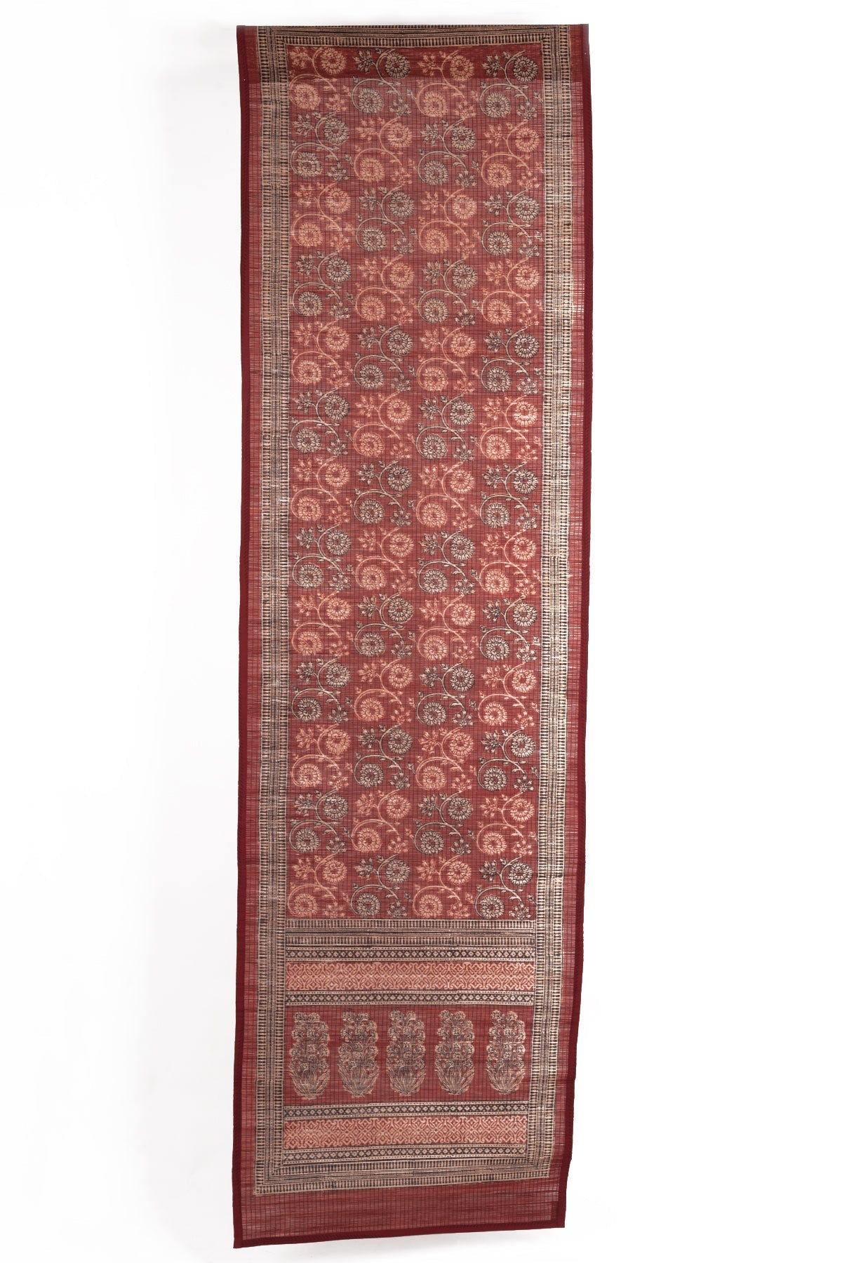 Red Floral Vine Hand Block Print Bamboo Wall Hanging