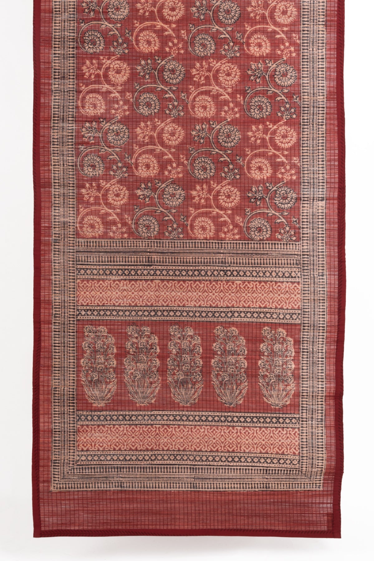 Red Floral Vine Hand Block Print Bamboo Wall Hanging