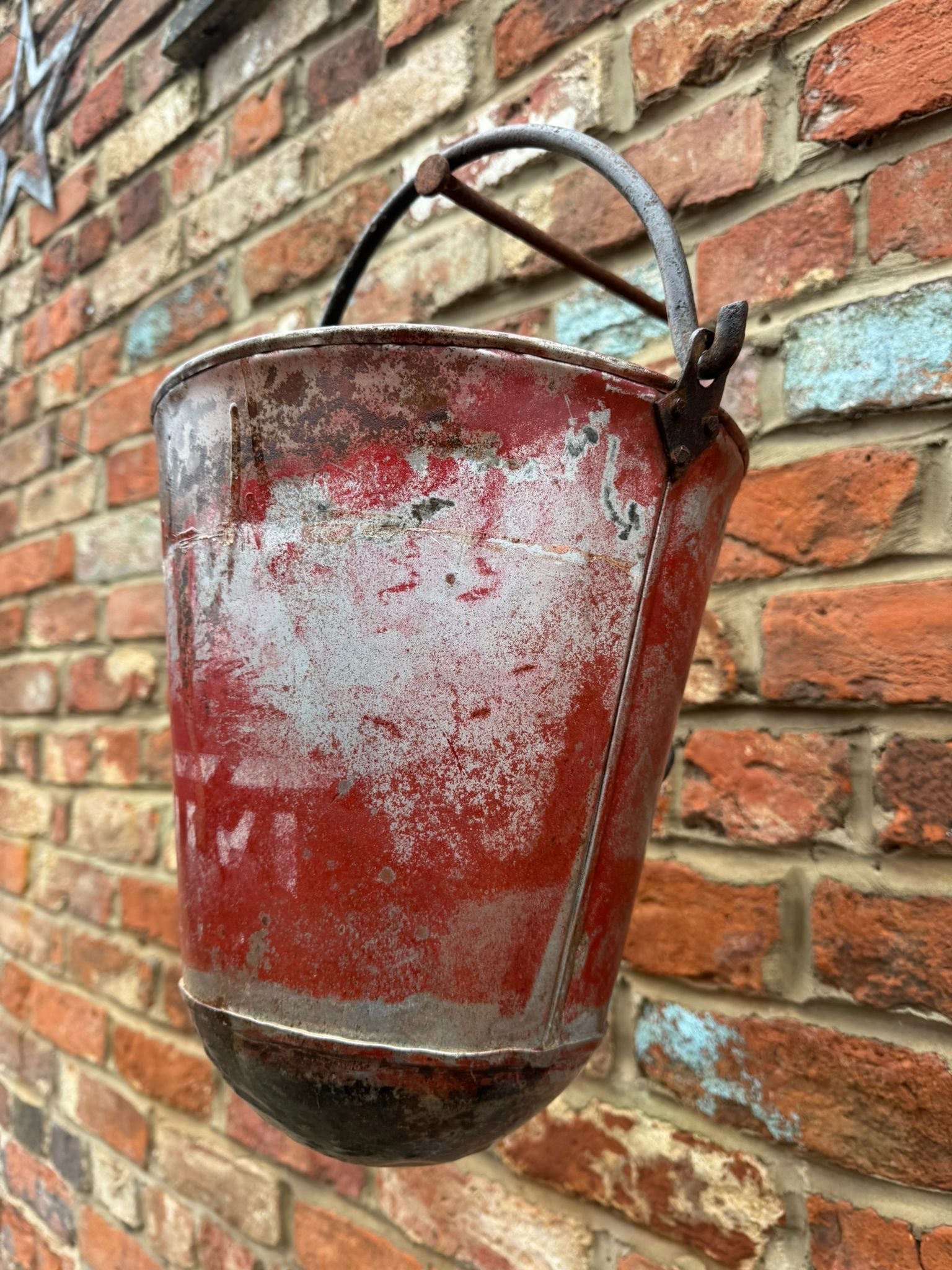 Vintage Galvanised Hanging Fire Bucket Planter