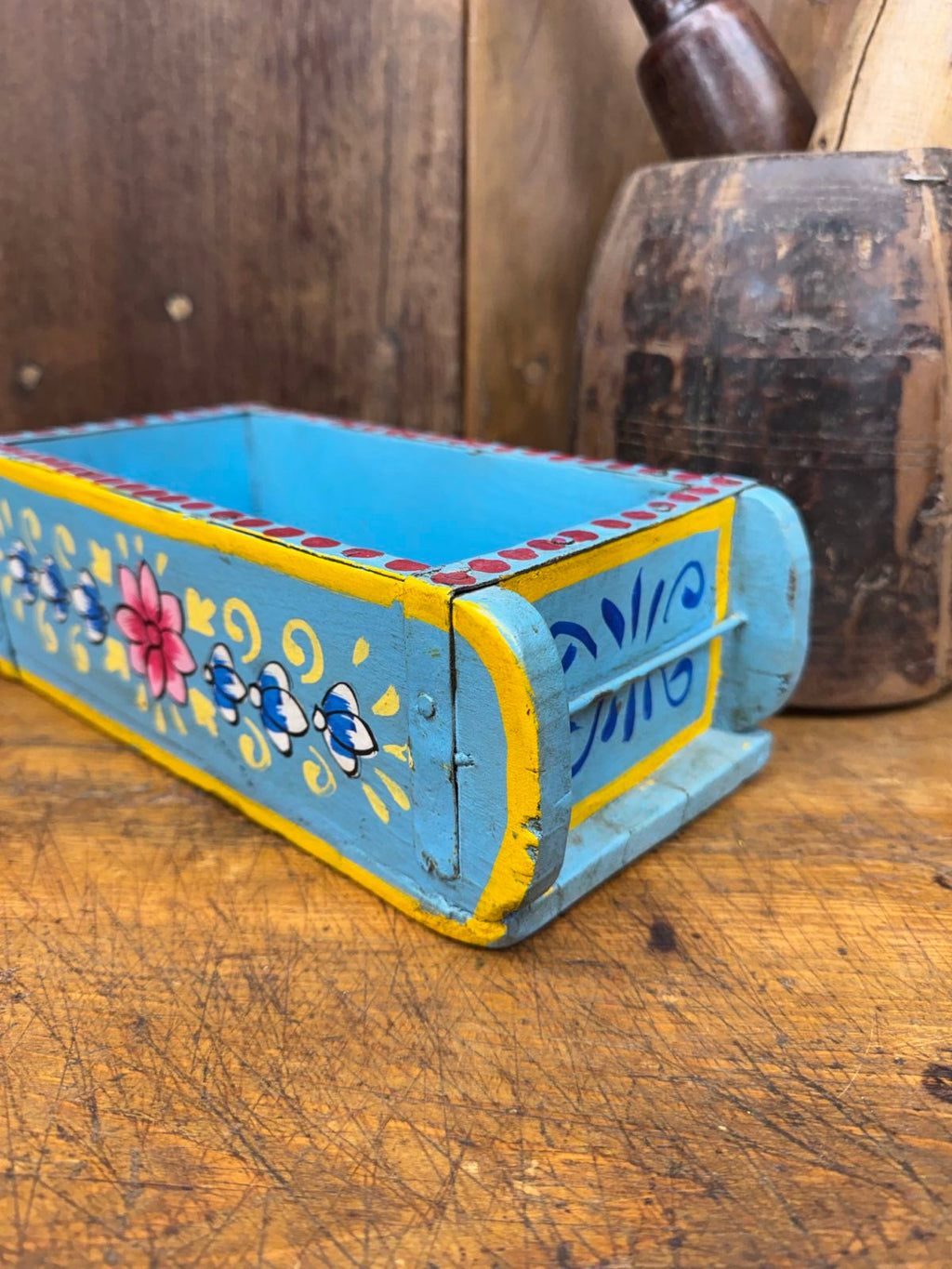 Blue Wooden Painted Brick Mould Decorative Herb Planter Storage Box