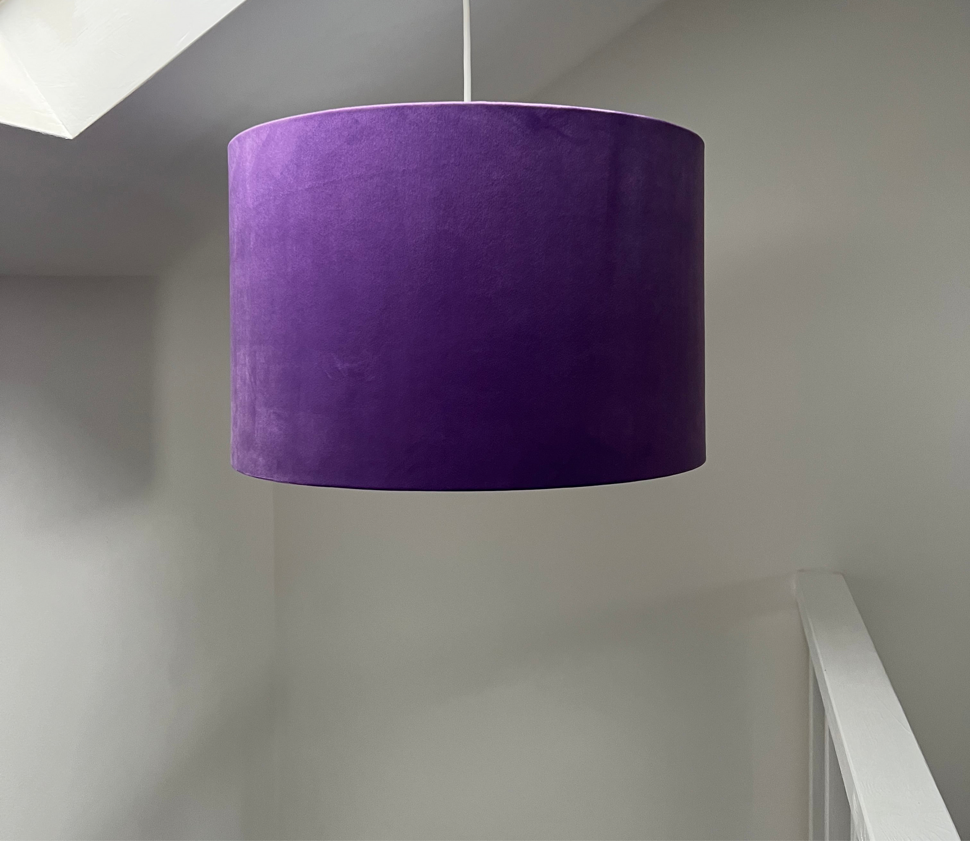 Purple velvet drum lampshade/ ceiling shade with a white lining
