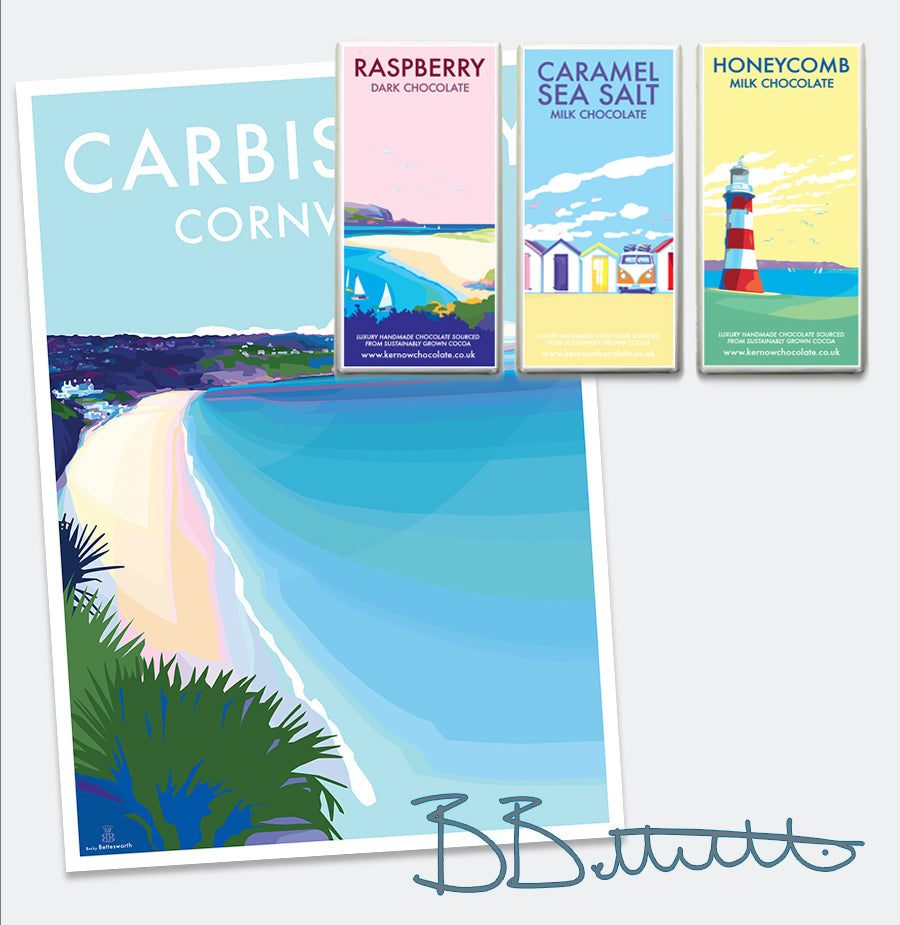Carbis Bay Seaside Travel Poster Print