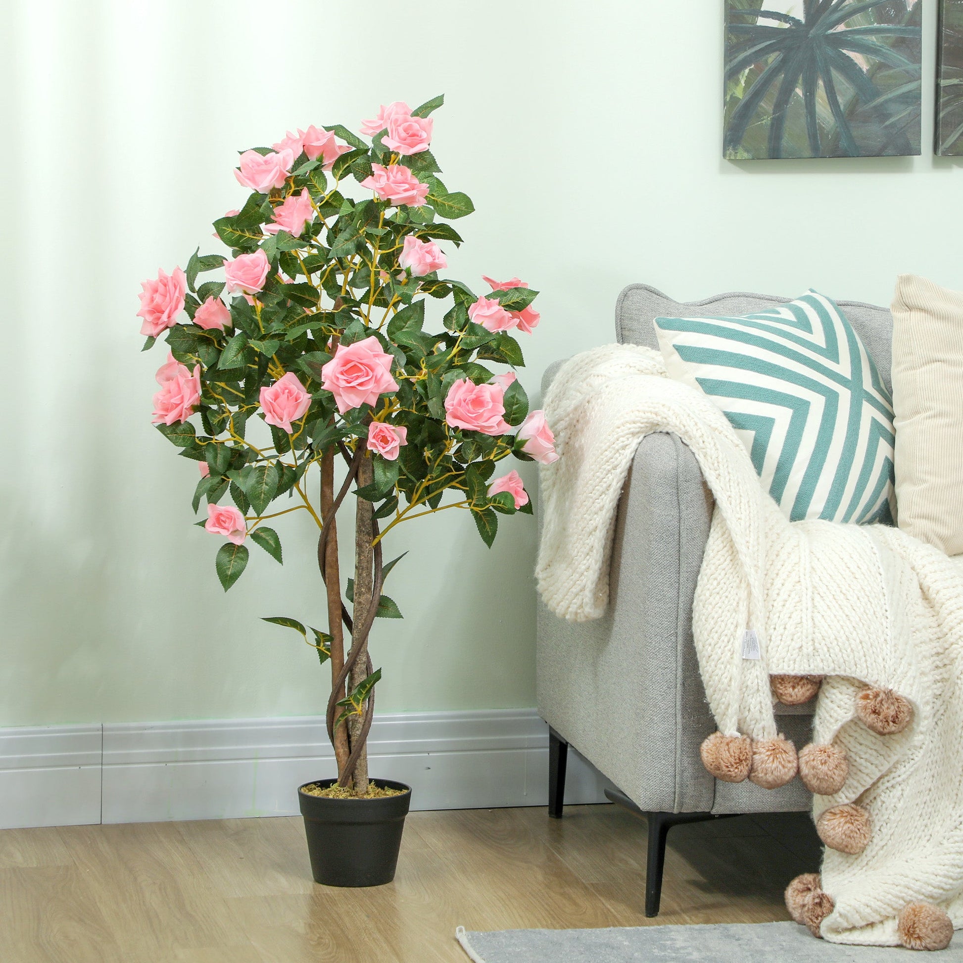 Set of 2 Artificial Rose Trees in Pink 110cm
