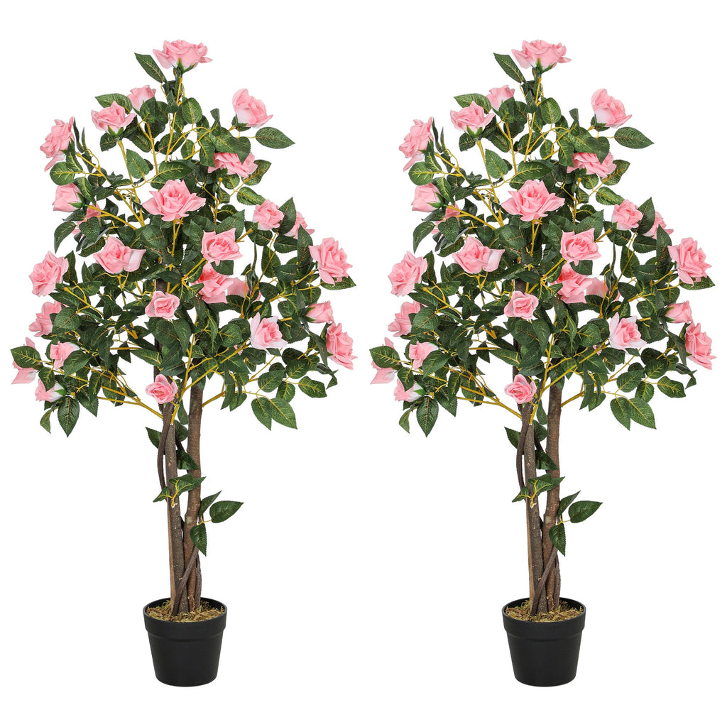 Set of 2 Artificial Rose Trees in Pink 110cm