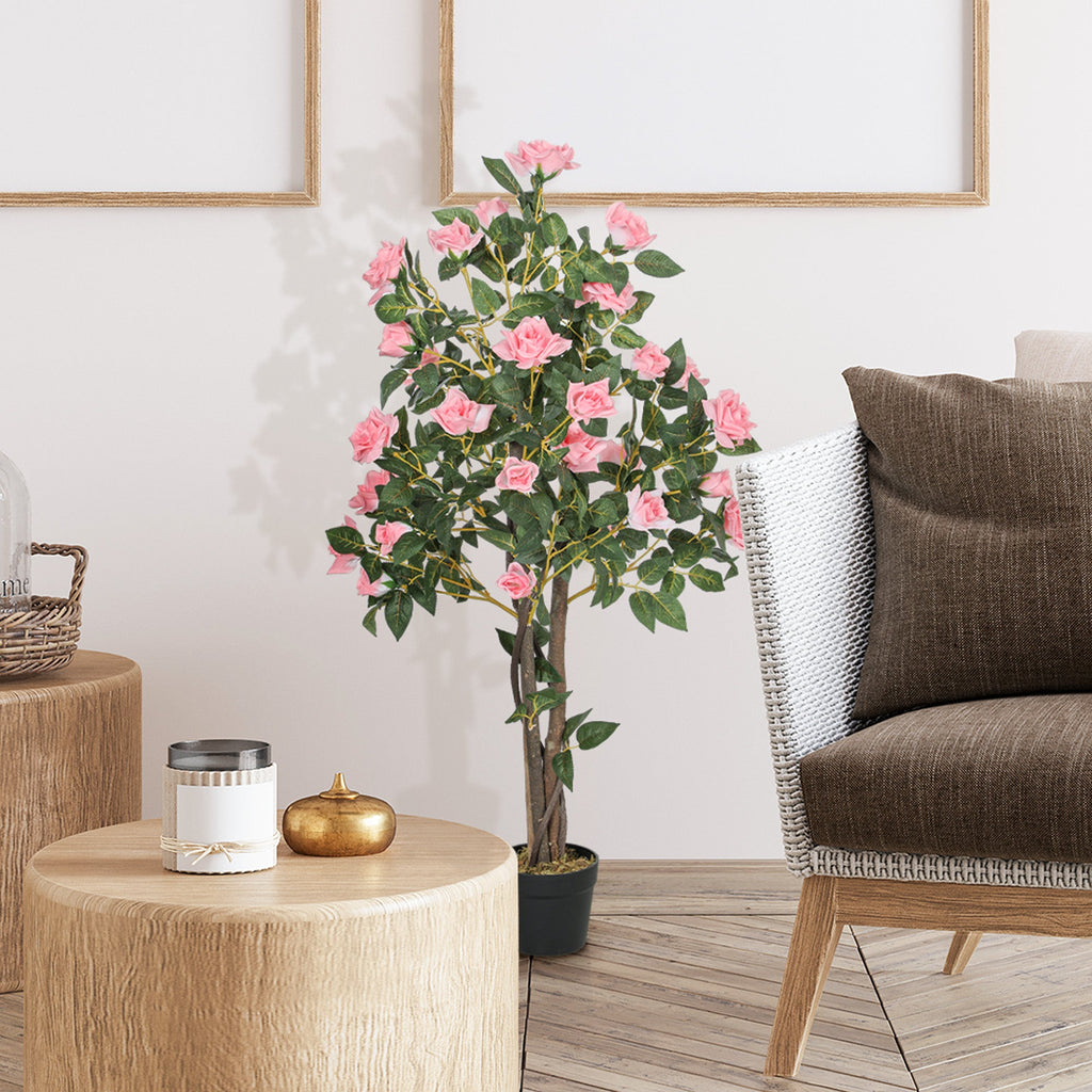 Set of 2 Artificial Rose Trees in Pink 110cm