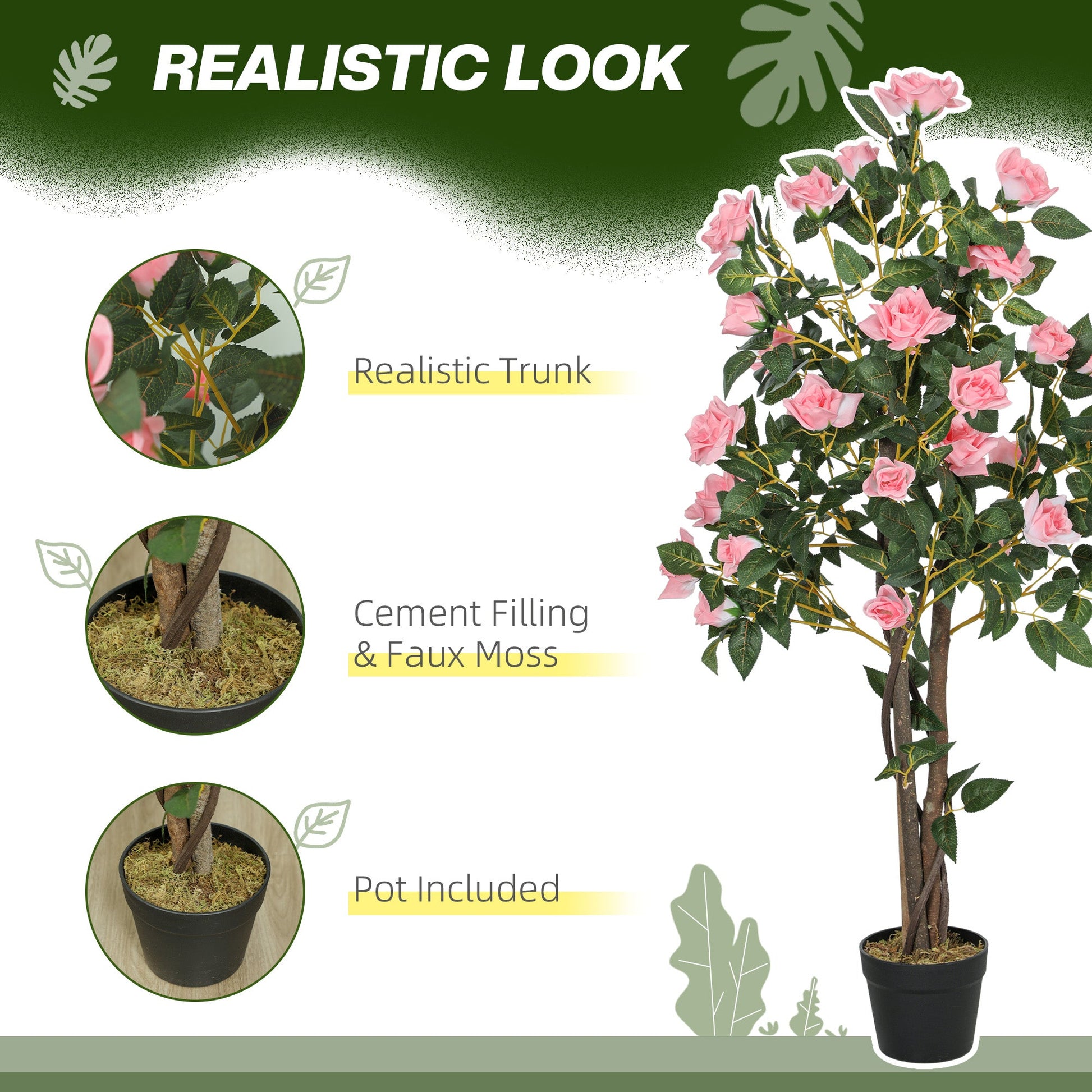 Set of 2 Artificial Rose Trees in Pink 110cm