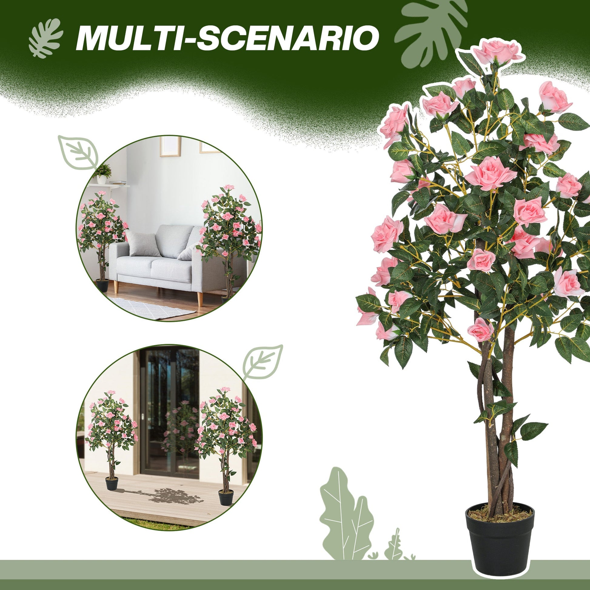 Set of 2 Artificial Rose Trees in Pink 110cm