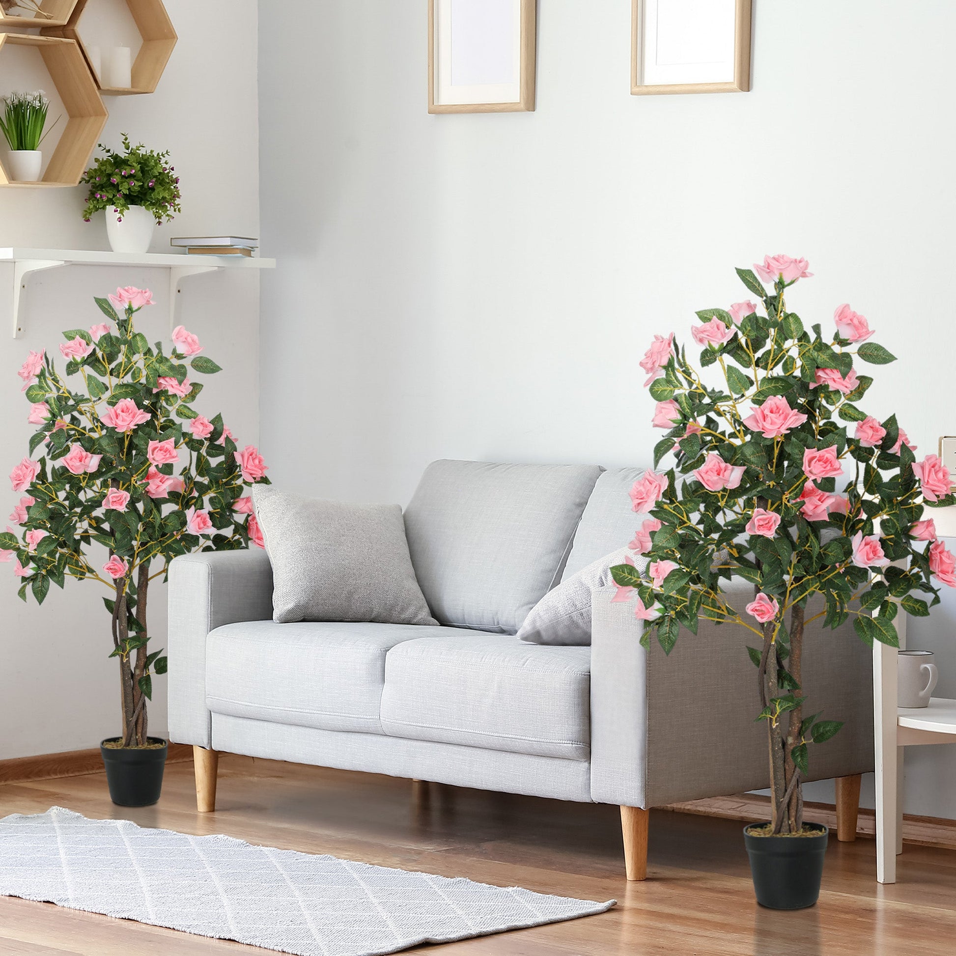 Set of 2 Artificial Rose Trees in Pink 110cm