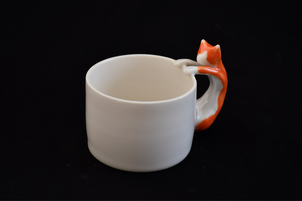 Orange Cat Cup with Resting Feline Handle