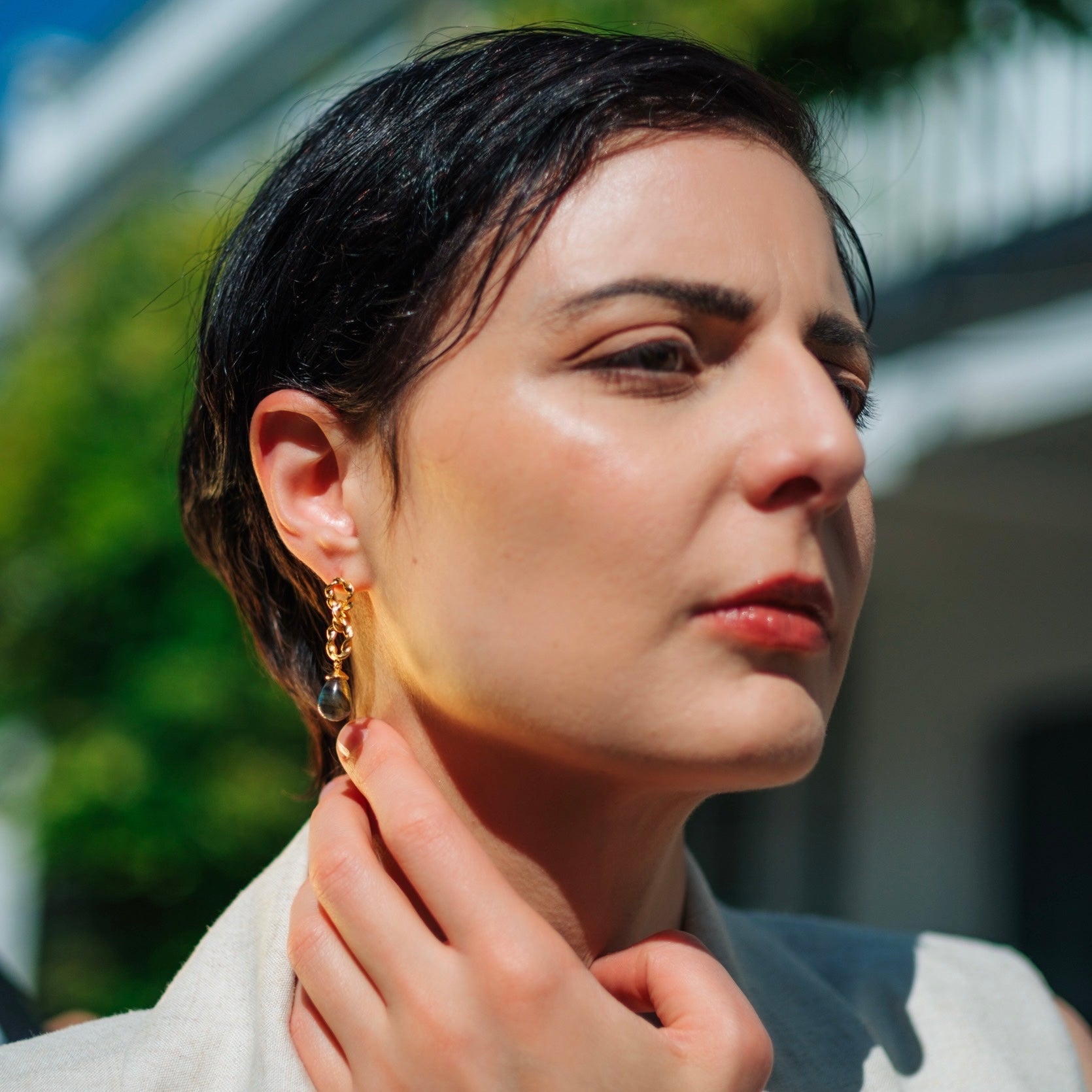 Double Twisted Loops Earrings with Pariba Onyx