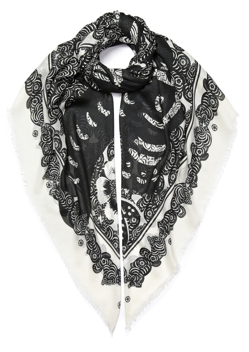 Black and White Cat Butterfly Print Scarf 140x140cm