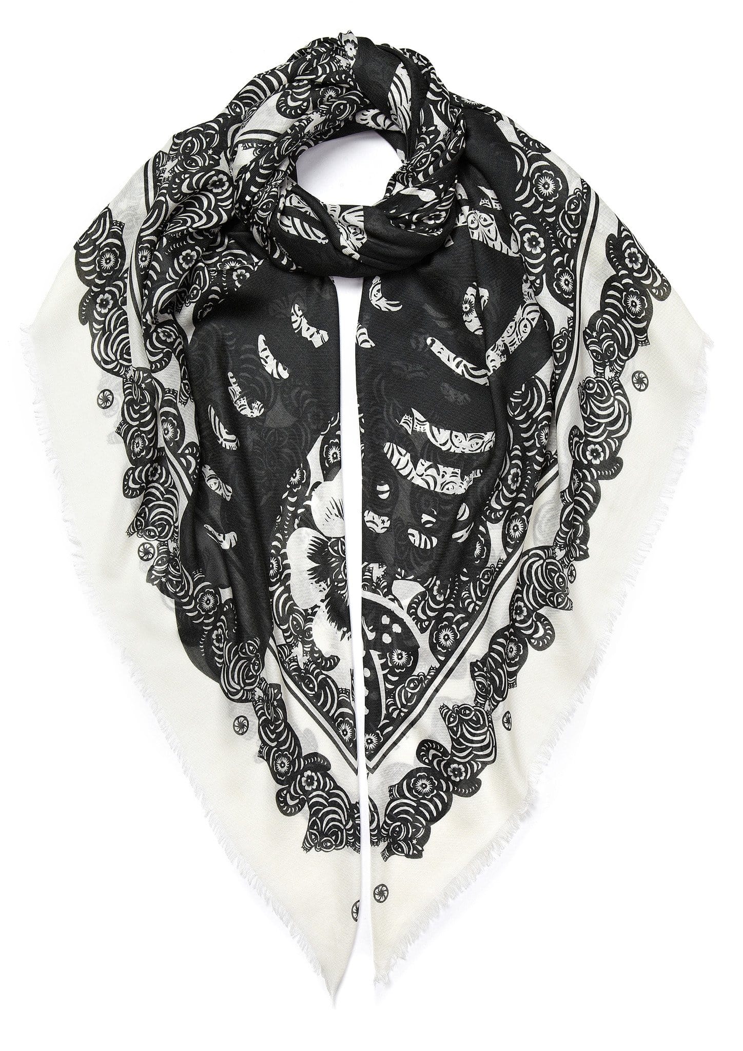 Black and White Cat Butterfly Print Scarf 140x140cm