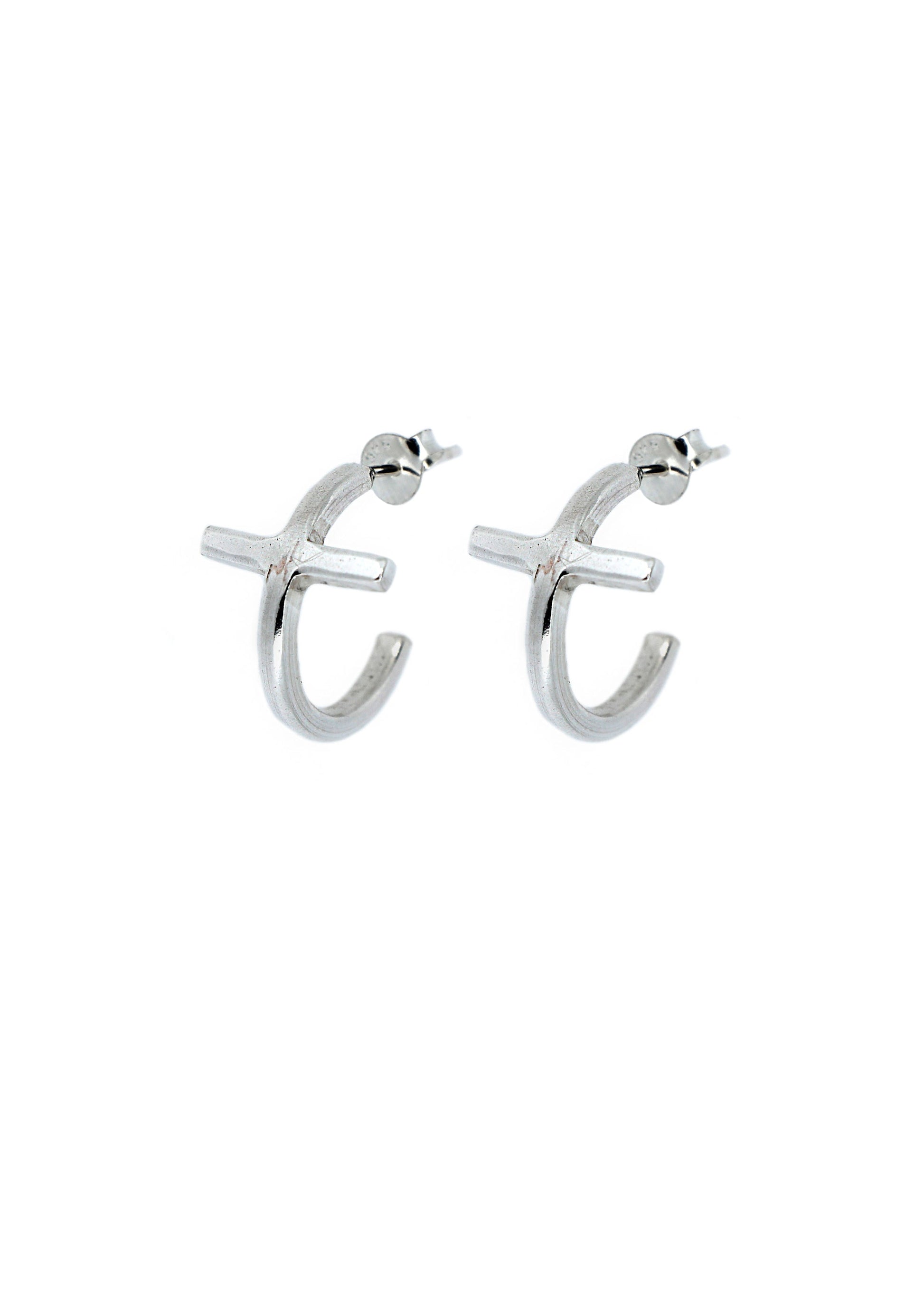 Cross Hoop Earrings in Sterling Silver